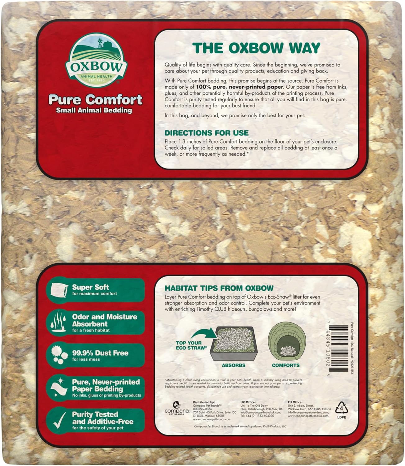 Oxbow Small Animal Bedding, Hamster, Guinea Pig, Rabbit, White, USA, 36 L | Pure Comfort, Hamster Bedding, Guinea Pig Bedding, Low Dust, Virgin Paper, Litter Box, Bunny, Rats, Gerbils, Chinchillas