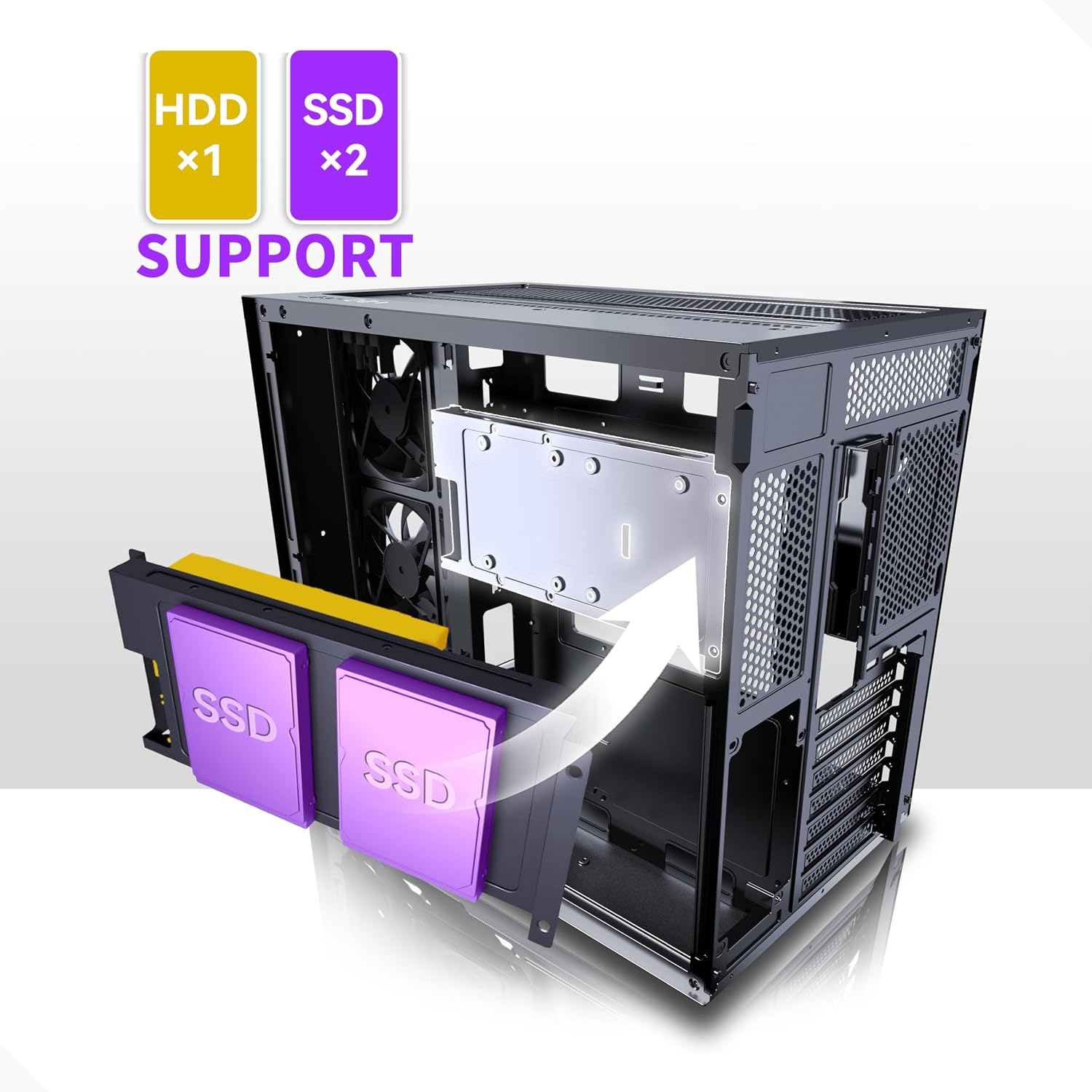 MUSETEX Y6 PC Case, Pre-Installed 7 Infinity Mirror PWM ARGB Fans, ATX Mid Tower Computer Case, Gaming PC Case with Type-C, 270° Full View Tempered Glass, Black