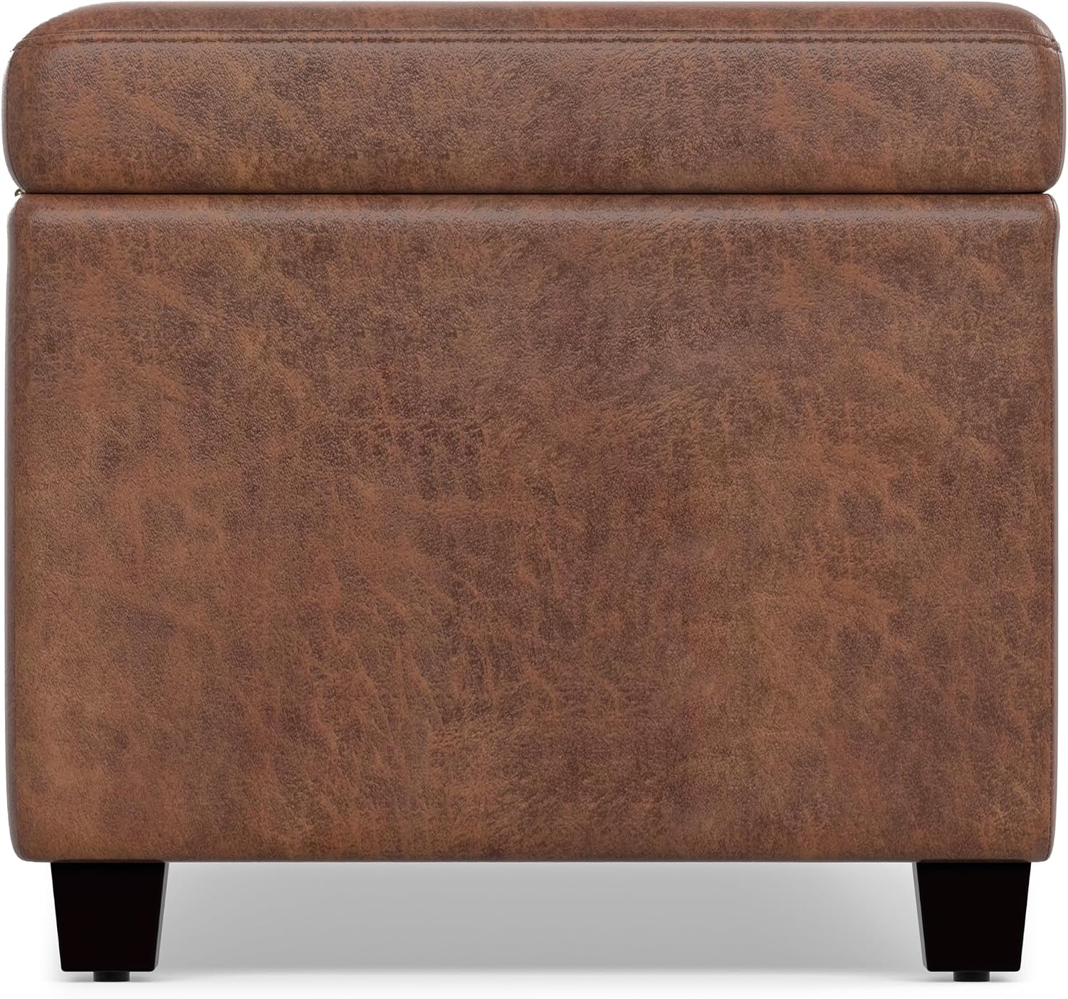 SIMPLIHOME Avalon 54" Wide Vegan Leather Storage Ottoman in Tanners Brown