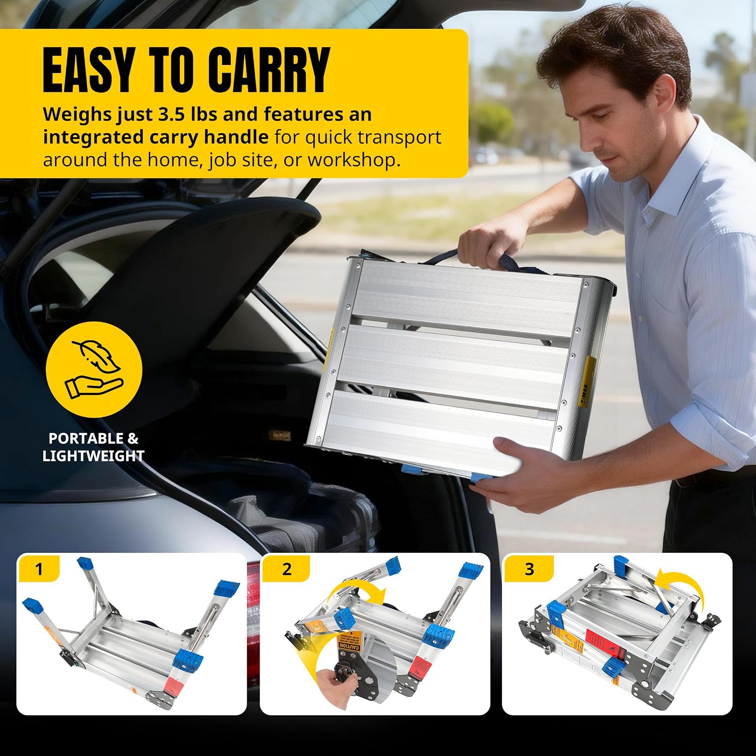 MaxWorks Folding Aluminum Work Platform and Step Stool 350 lb Capacity Lightweight Portable Step with Carry Handle for Garage Home and Jobsite Use