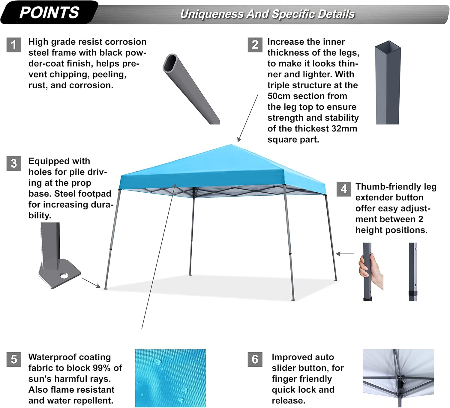 ABCCANOPY 11x11 Pop Up Canopy Tent, Stable Slant Leg Outdoor Shade, Black