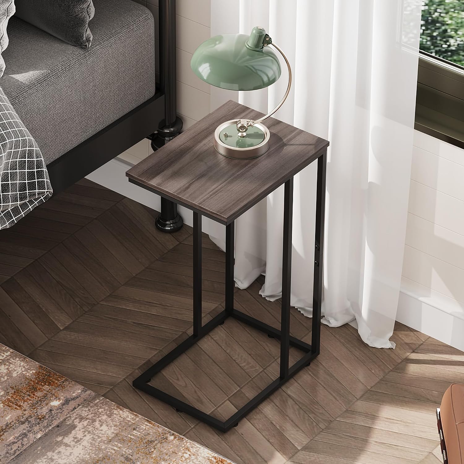 WLIVE C Shaped End Table, Small Side Tables for Sofa and Bed, Couch Table that Slides Under for Living Room, Bedroom, Home Office, Small Spaces