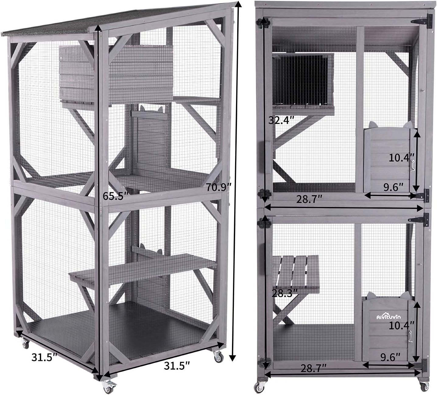 Aivituvin Cat House Outdoor Cat Catio Wooden Large Enclosure with Run on Wheels 70.9" Upgraded Version Catio with Reinforcement Strip