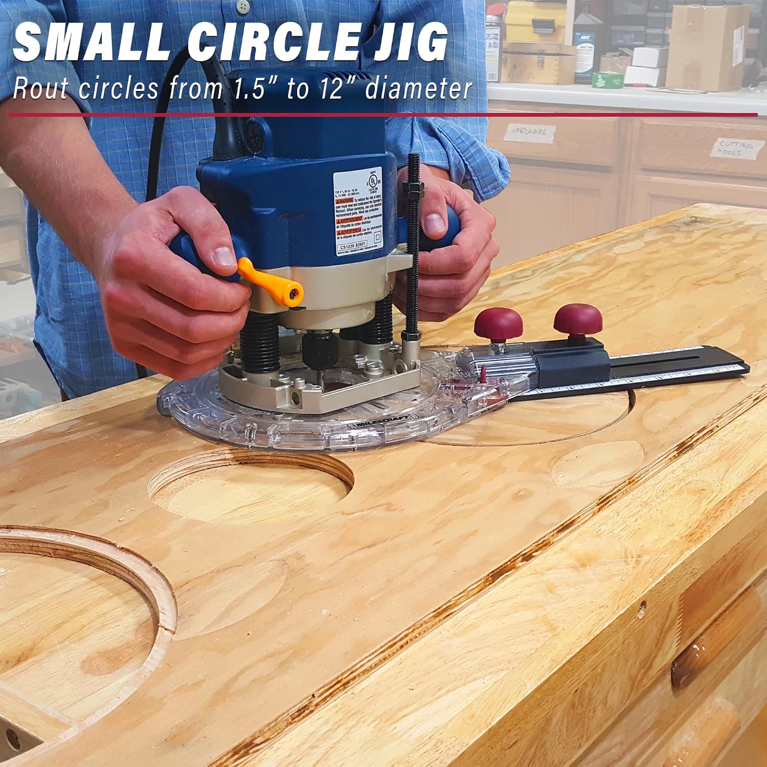 Milescraft 1219 Circle Guide Kit- Precision Router Circle Cutting Jig For Cutting/Routing Circles From 1.5” Up To 52” with Offset Base