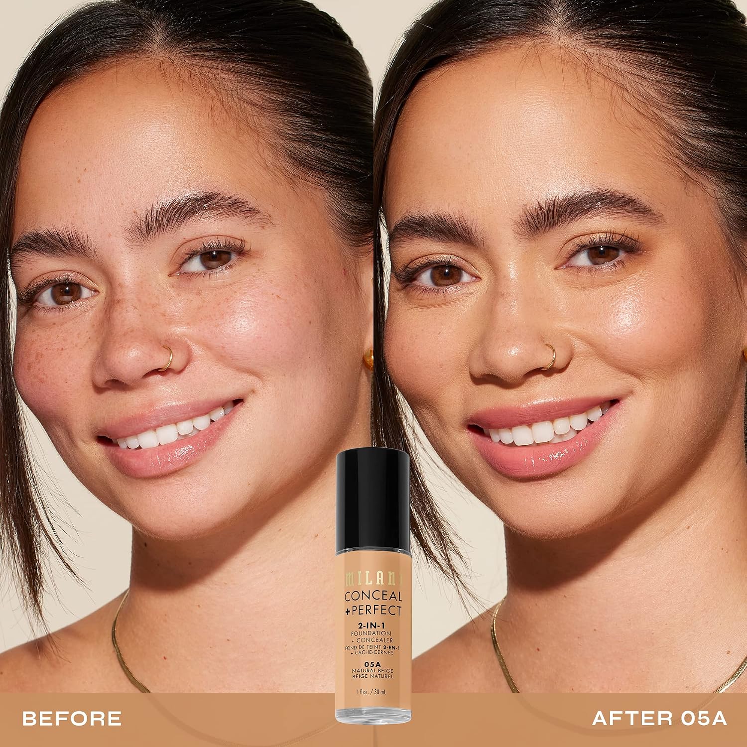 Milani Conceal + Perfect 2-in-1 Foundation + Concealer Makeup -13-Chestnut | Medium-To-Full Coverage, Natural-Matte Finish. Under Eye Corrector, Cover Redness & Imperfections. Waterproof & Sweat-Proof.