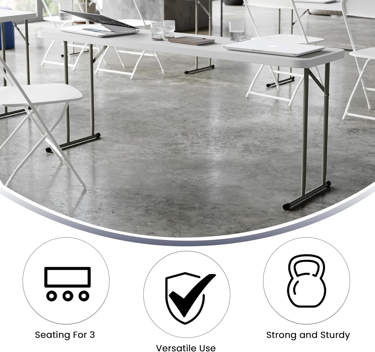 Flash Furniture 6 ft Plastic Folding Training Table, Granite White | Durable Construction, Commercial Use