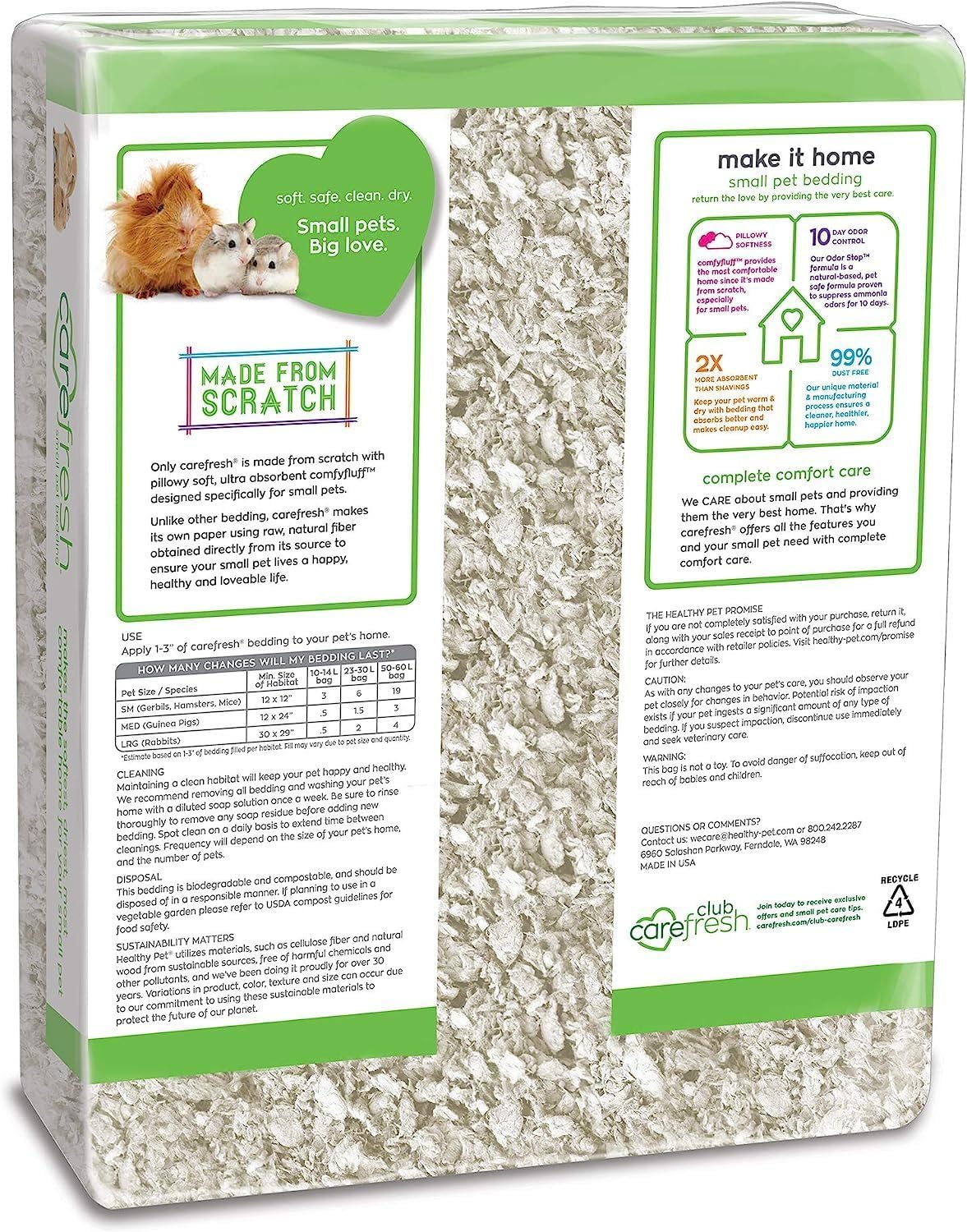 carefresh 99% Dust-Free White Natural Paper Small Pet Bedding with Odor Control, 10L, White
