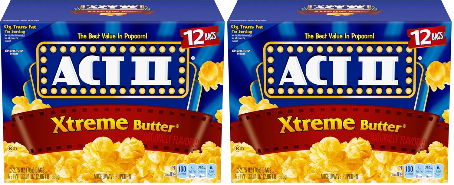 Act II Xtreme Butter Microwave Popcorn, 2.75 oz., 12-ct Bags