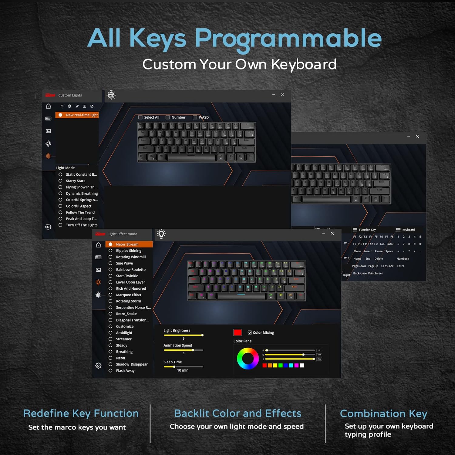 RK ROYAL KLUDGE RK61 Wireless Mechanical Keyboard, 60% Percent RGB, White | Hot Swappable Gaming Keyboard with Bluetooth/2.4G/USB, 61 Keys Ultra-Compact for Win/Mac/PC, Coiled Cable, Linear Red Switch