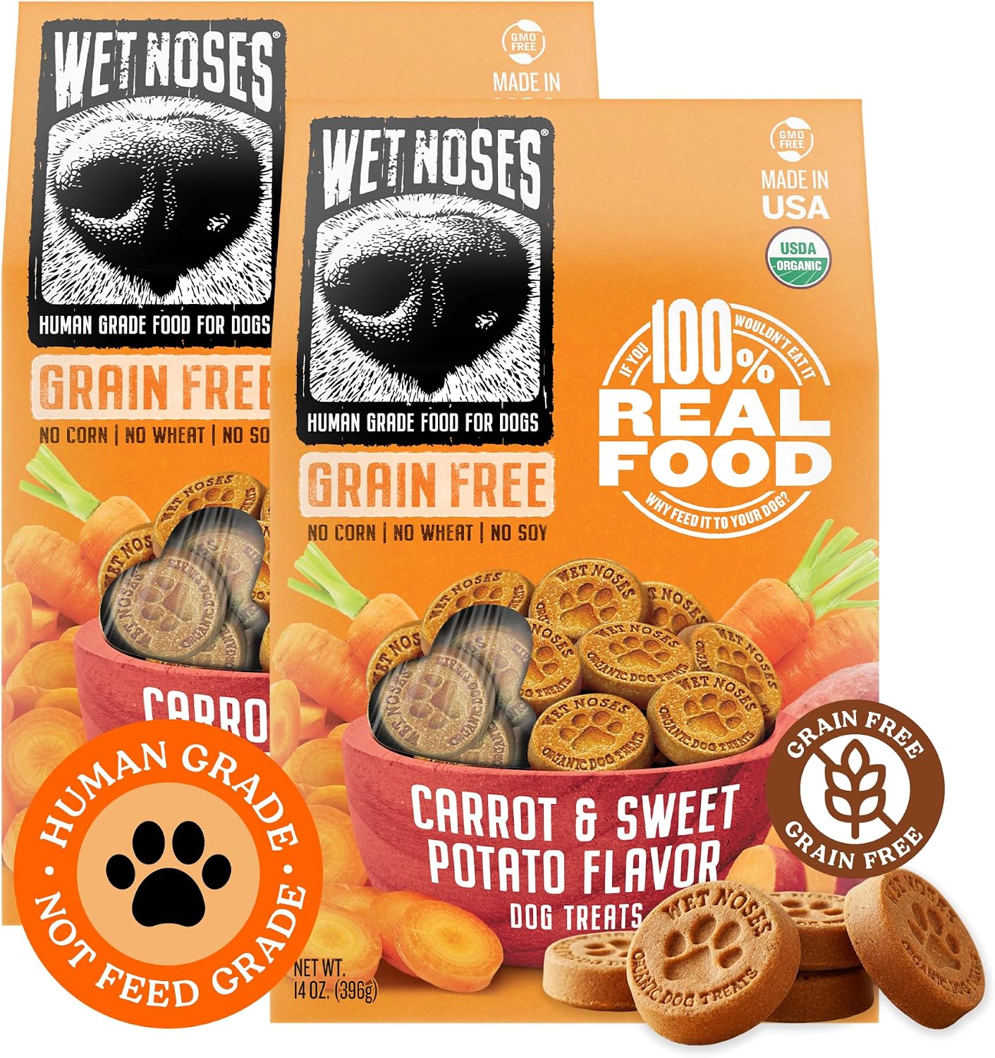 Wet Noses Organic Crunchy Dog Treats – All-Natural, Human-Grade, Non-GMO, Healthy Training & Delicious Snacks for Dogs