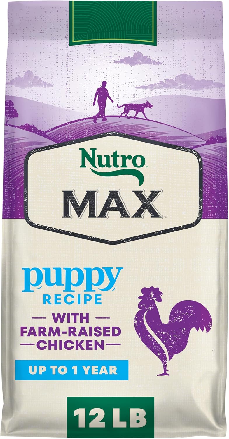 Nutro Max Puppy Recipe Dry Dog Food, Farm-Raised Chicken, 12 lb | 100% complete & balanced, omega 3 & 6 fatty acids, supports digestion & skin, no artificial preservatives or colors