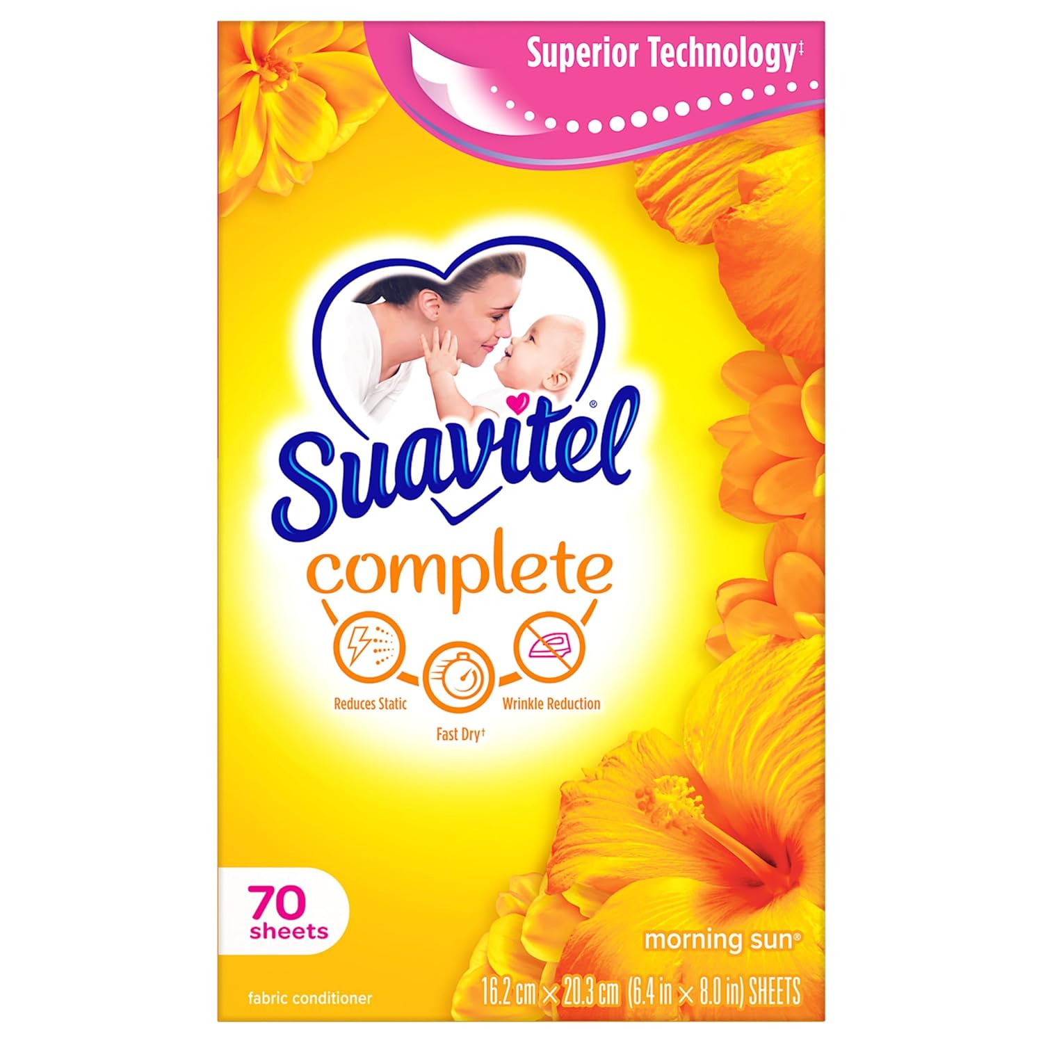 Suavitel Fast Dry Fabric Conditioner Sheets, Magical Morning Sun, 70 Count | Fabric Conditioner, Laundry Sheets, Reduces Static, Wrinkle Reduction