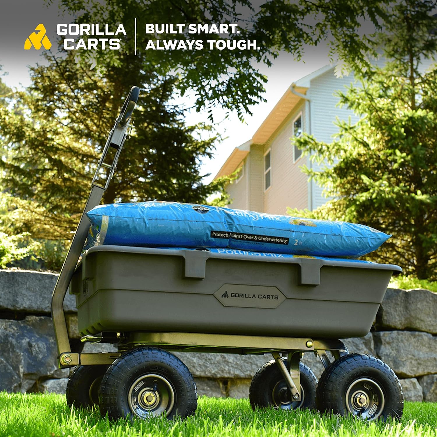 Gorilla Carts Poly Garden Dump Garden Cart with Easy to Assemble Steel Frame, Camping Wagon with Quick Release System, 1200 Pound Capacity, and 13 Inch Tires | 1,200-lb Capacity, 6 Cu Ft Tub Poly Dump Cart with Quick-Release Dump for Bigger Yard Cleanup…