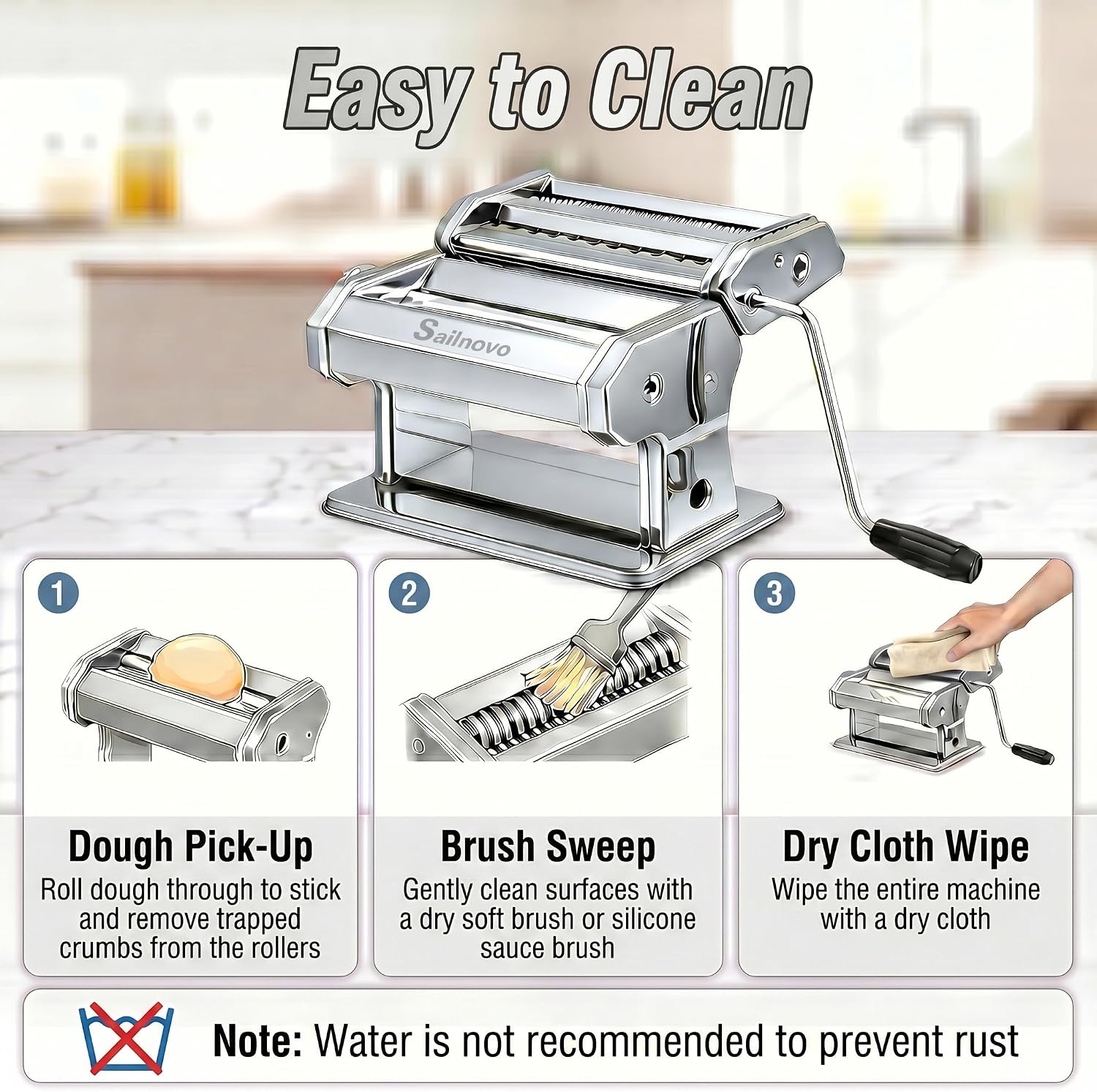 Sailnovo 3-in-1 Pasta Maker with 9-Setting Pasta Roller & Cutters