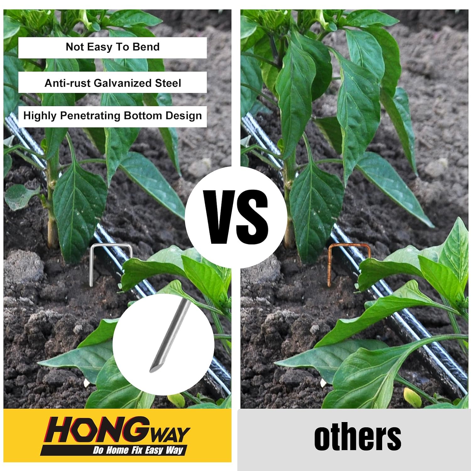 HongWay 240 Pack Landscape Staples 6 Inch, Galvanized Garden Stakes