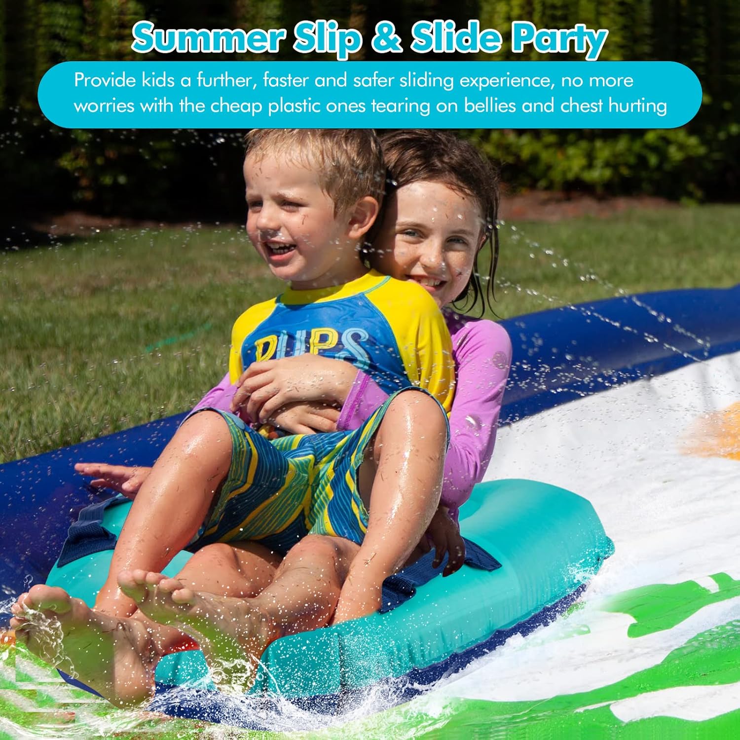 Inflatable Boogy Boards for Beach Travel Toys, 30” Cavas Slip Slide Water Park Body Surfing Board with Handles