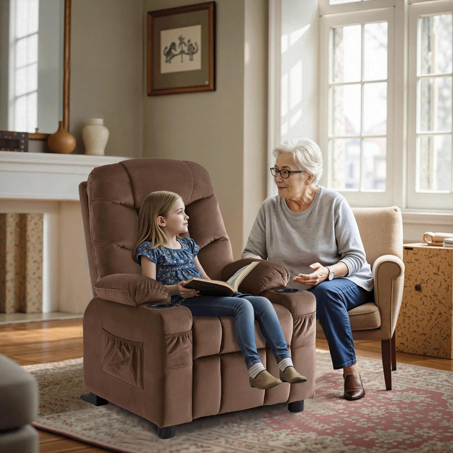 MCombo Big Kids Recliner for Ages 3+, Toddlers Recliner 7355 Velvet, Blue