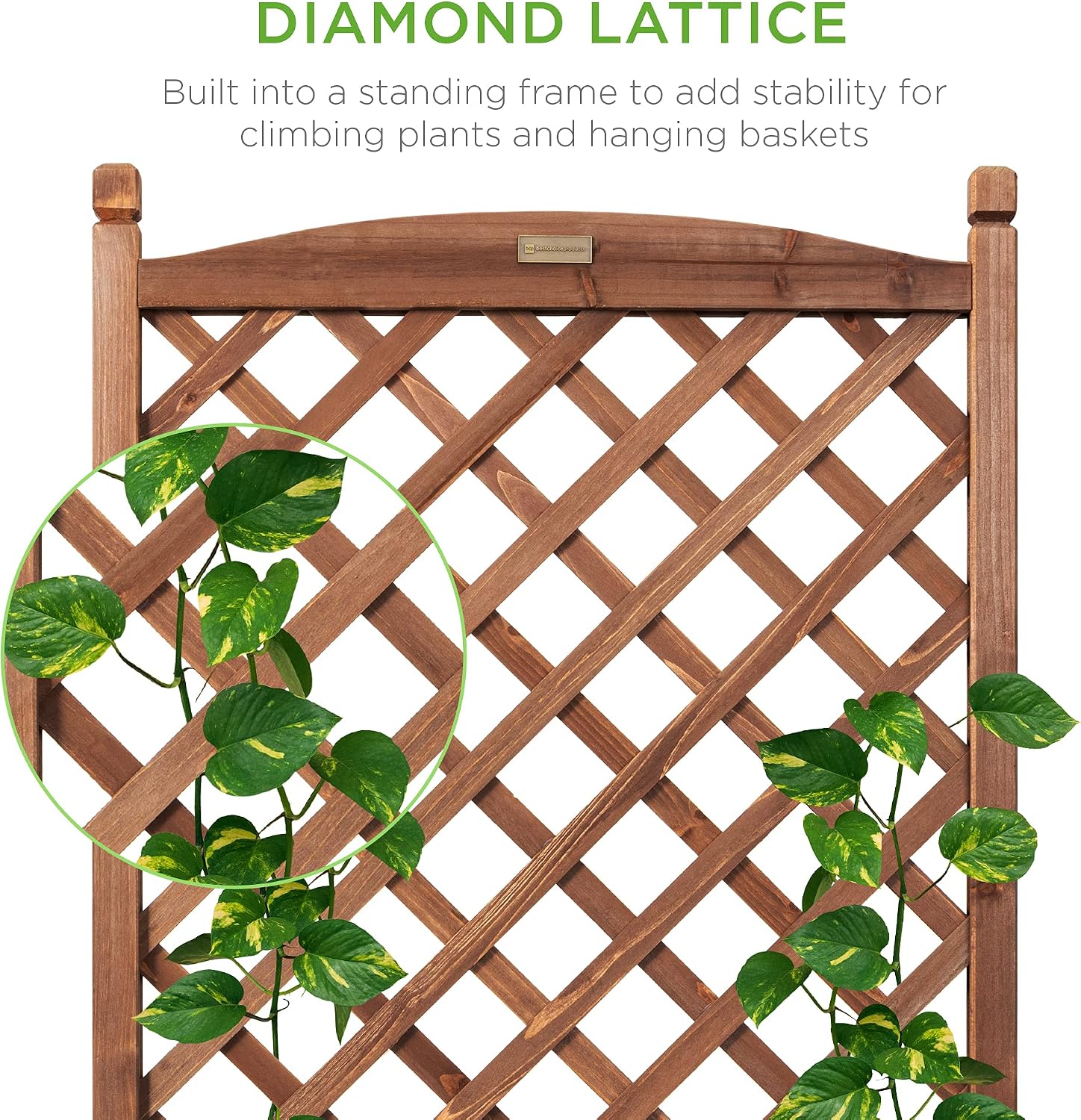 Best Choice Products Set of 2 48in Wood Planter Box & Diamond Lattice Trellis, Mobile Outdoor Raised Garden Bed for Climbing Plants w/Drainage Holes