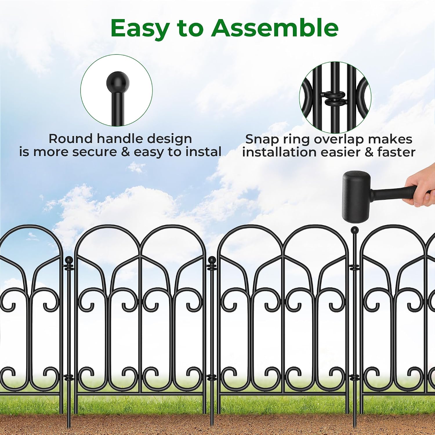 AMAGABELI 10 Panels 17in(H)×10ft(L) Decorative Garden Fences and Borders for Dogs No Dig Rustproof Metal Fence Panels Garden Edging Border Animal Barrier Fencing for Flower Beds Yard Patio Decor Black