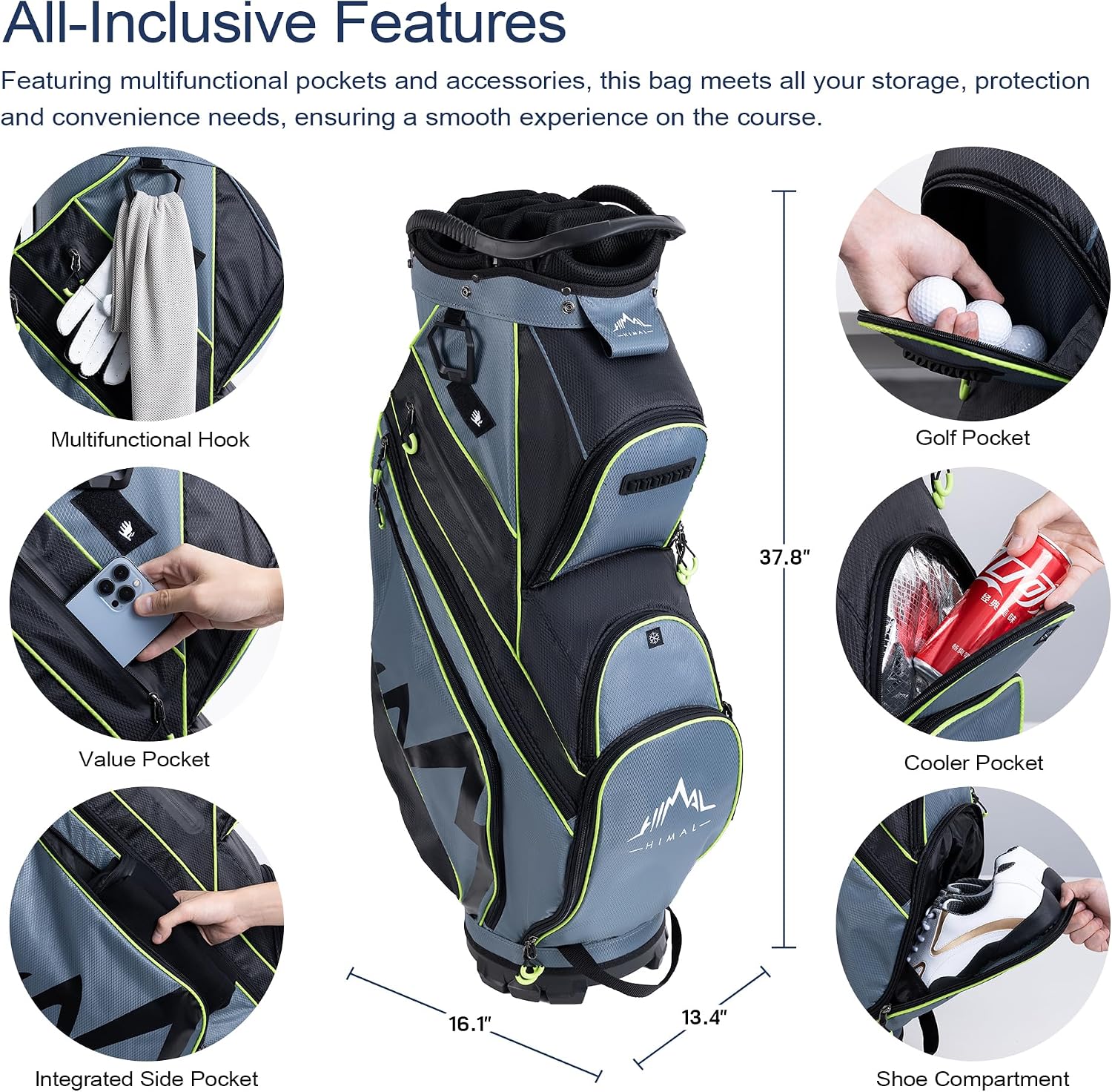 14-Way Golf Cart Bag with Organizer Divider | Full-Length Dividers, Rain Cover Included, Easy-Carry Handles, Club Organization, Cart Compatible