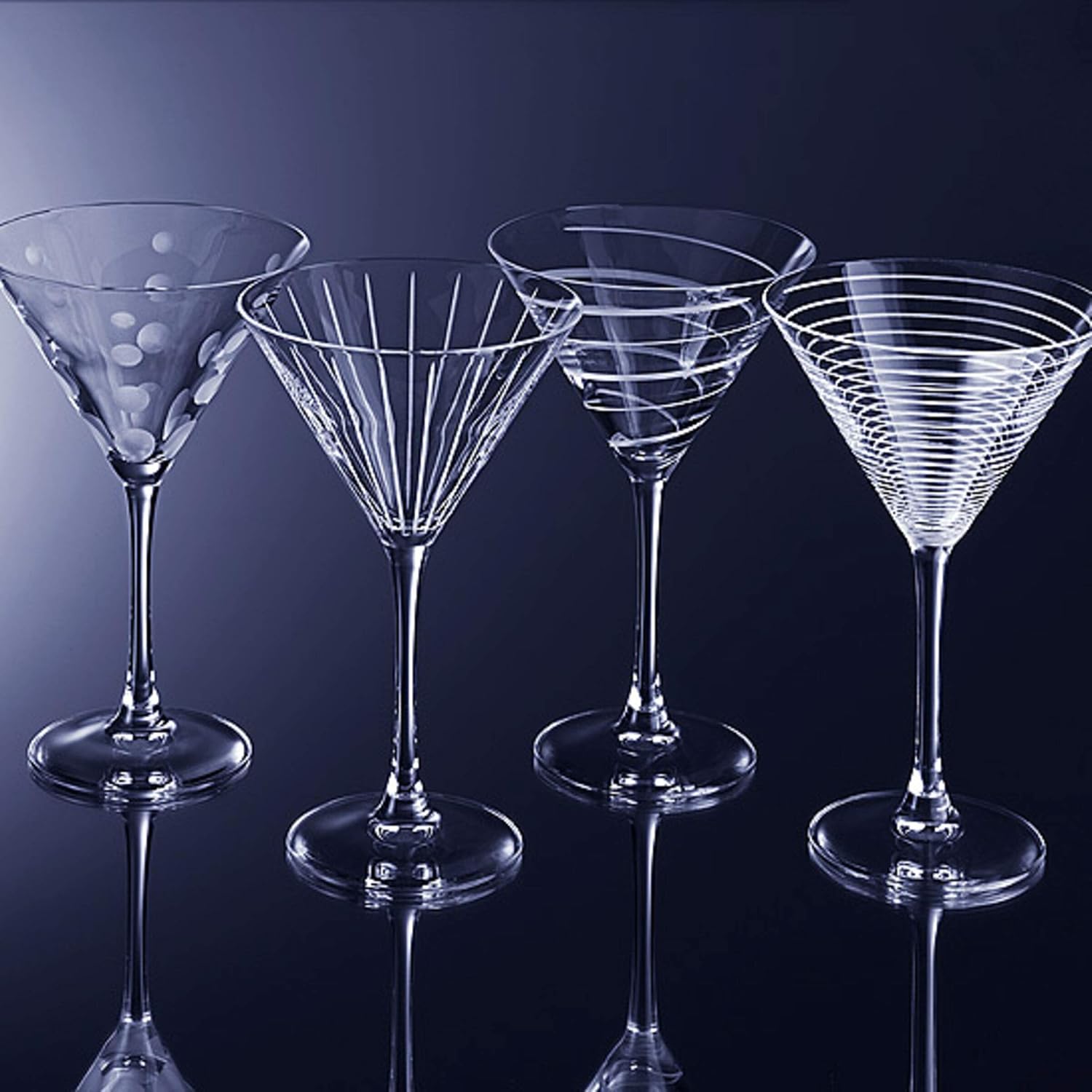 Mikasa Cheers 10-Ounce Martini Glasses, Fun Etched Designs, Durable Clear Glass Cocktail Glassware, Set of 4, Perfect for Entertaining and Gifting