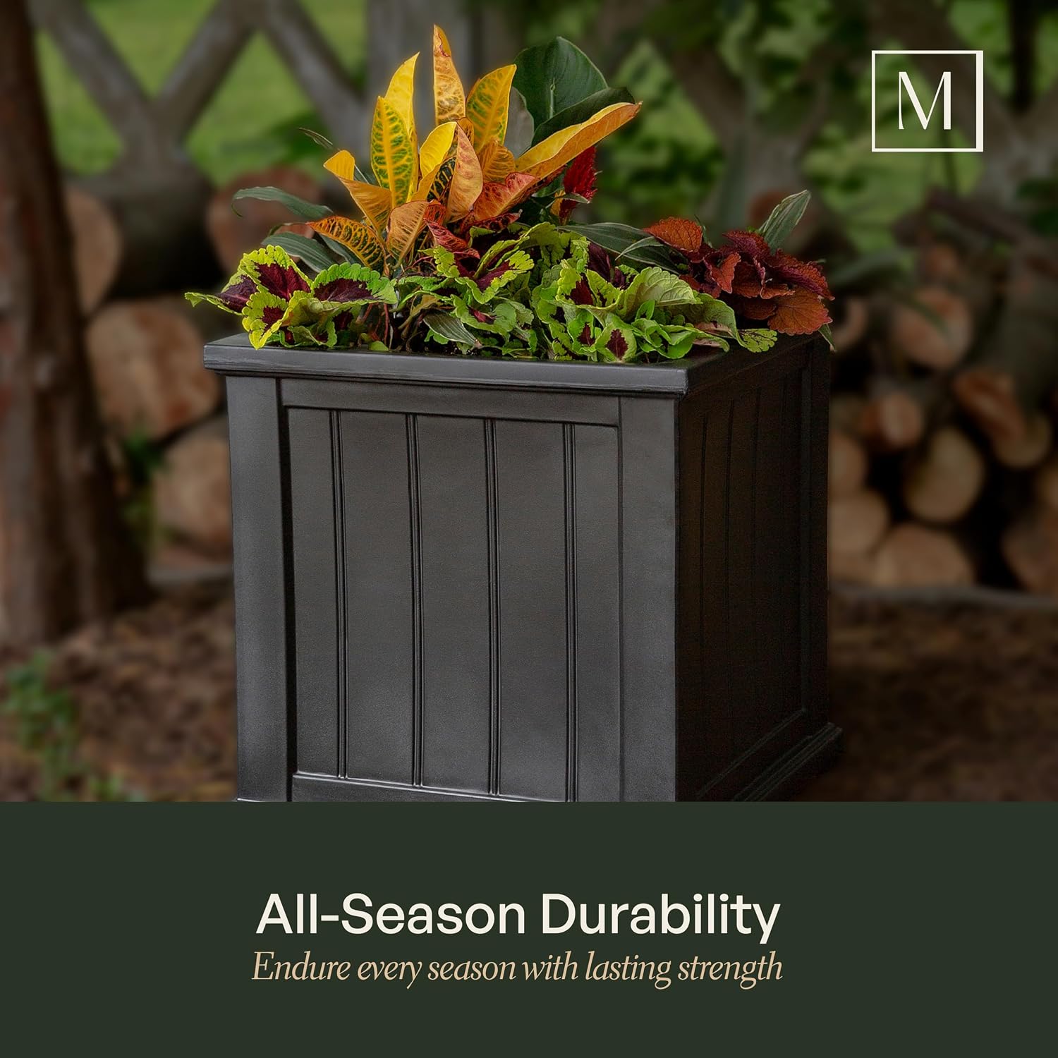 Mayne Cape Cod 14in Self-Watering Square Planter, Black | Self-watering, All season, Fade resistant, Double-wall design, 15-year warranty