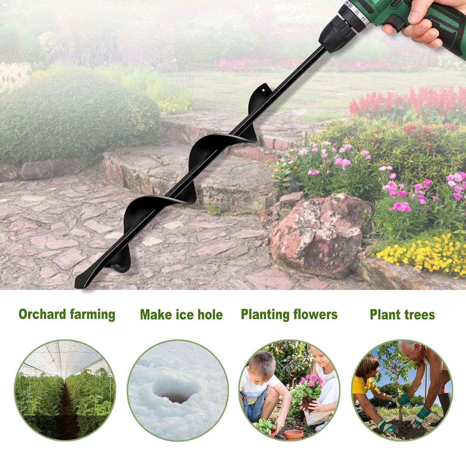 LONGRUN Auger Drill Bit for Planting-1.7"x15" Planting Auger, Garden Spiral Hole Drill Bulb Planter Tool for Planting, Bedding Plants, Flowers