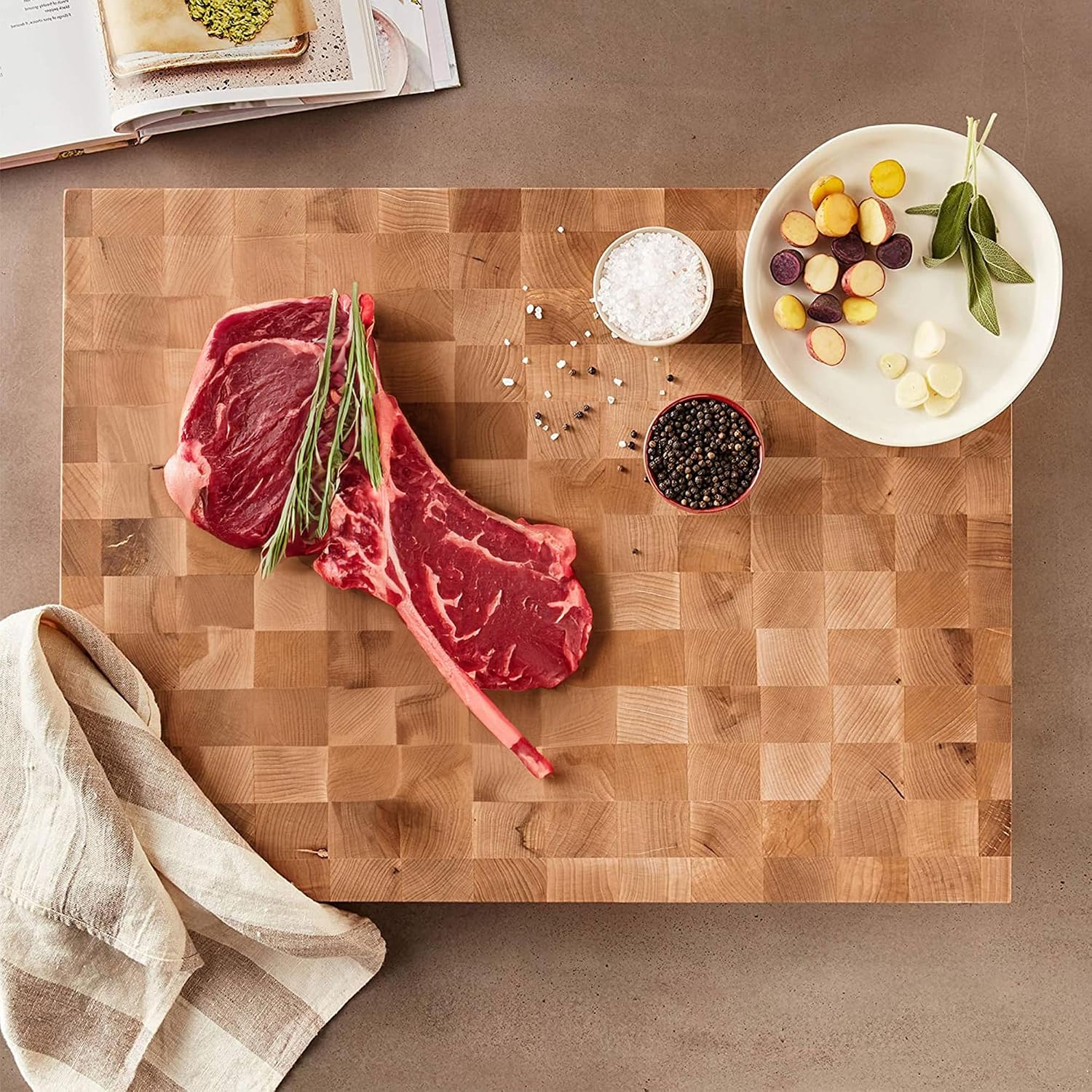 John Boos CCB Series Square Wooden Maple Cutting Board 18”x18” – 2.25” Thick, 22-lb Reversible Butcher Block with End-Grain & Finger Grips – Made in the USA