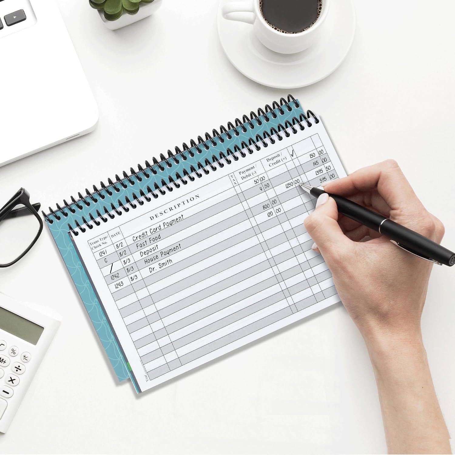 The Superior Register - Simple Account Tracker - Big Checkbook Register & Financial Ledger - Debit Card Register - Bank Register - 1 Pack, Teal, Wide Edition