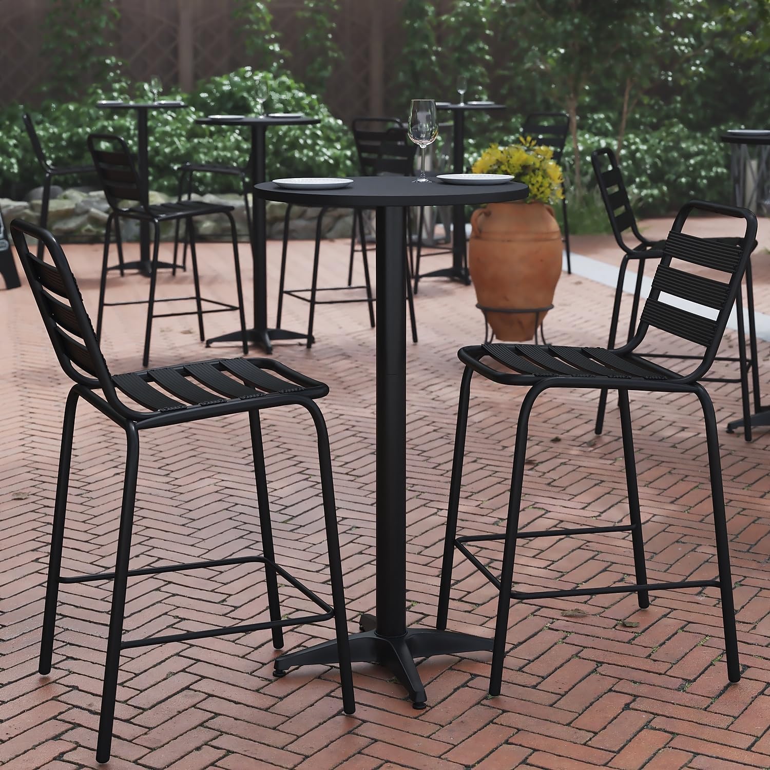 Flash Furniture 23.25" Round Aluminum Indoor/Outdoor Bar Height Table with Flip-Up Top, Heavy-Duty Aluminum Flip-Up Top Cocktail Table, Silver