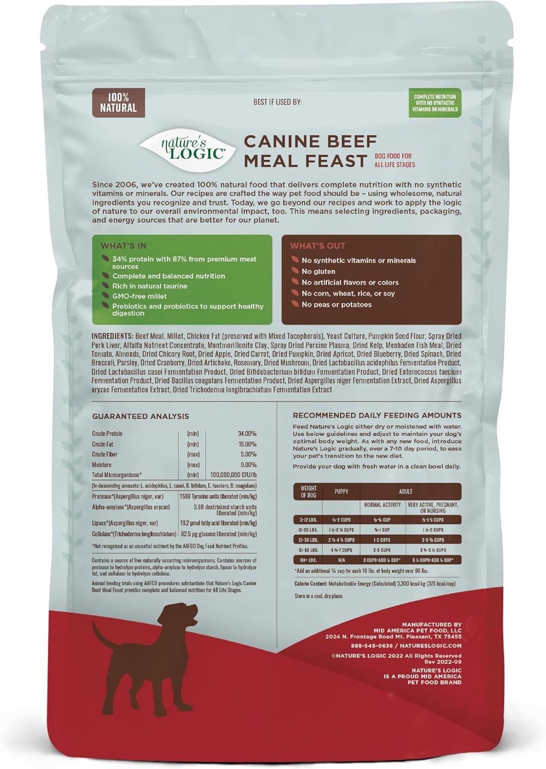 NATURE'S LOGIC Dry Dog Food - Beef Meal Feast Dry Kibble, 13 lb