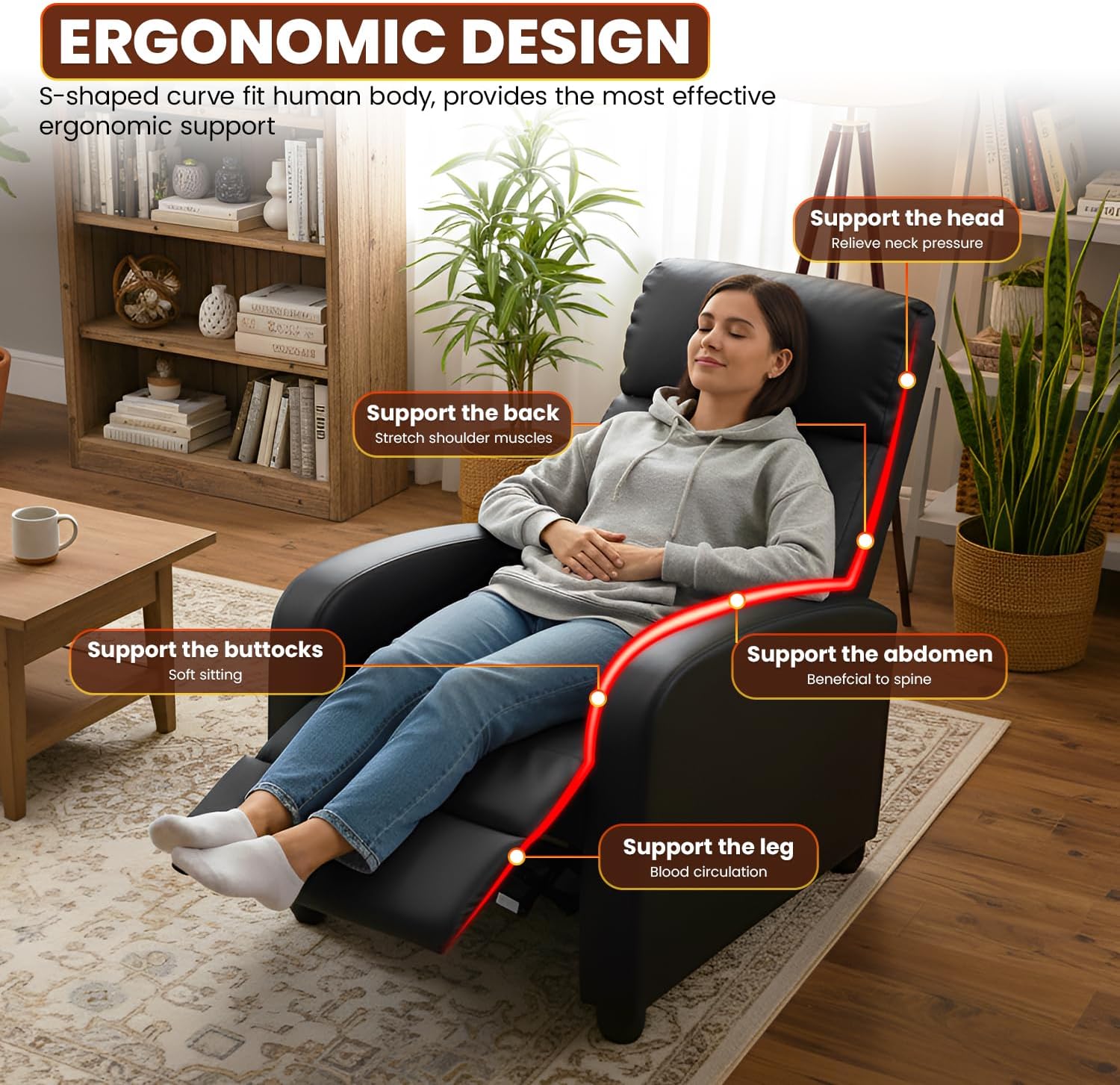 FDW | Recliner Chair | with 2 Point Massage Function | Black, PU Leather