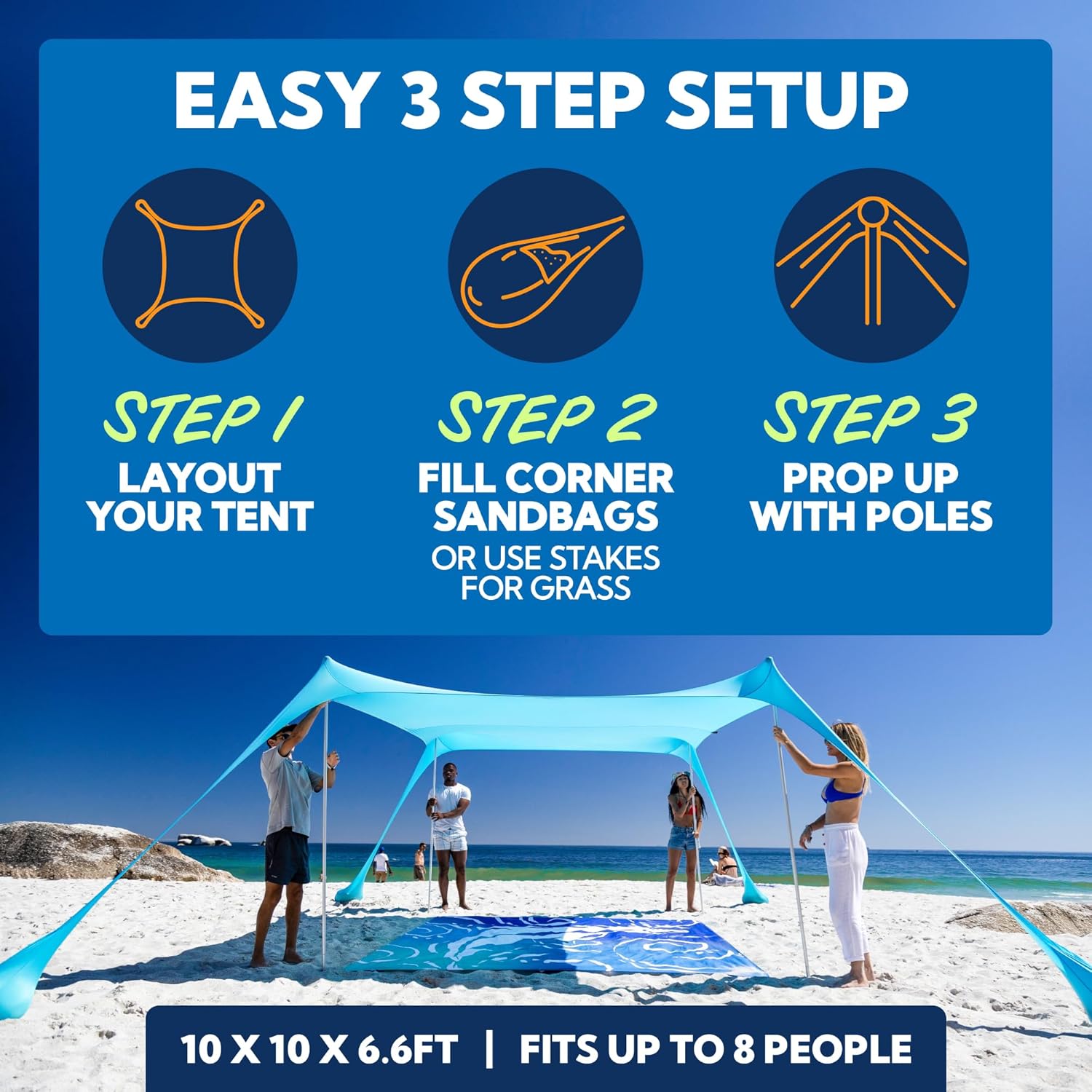 SUN NINJA Beach Tent Sun Shelter, Beach Shade Canopy with UPF50+ Protection