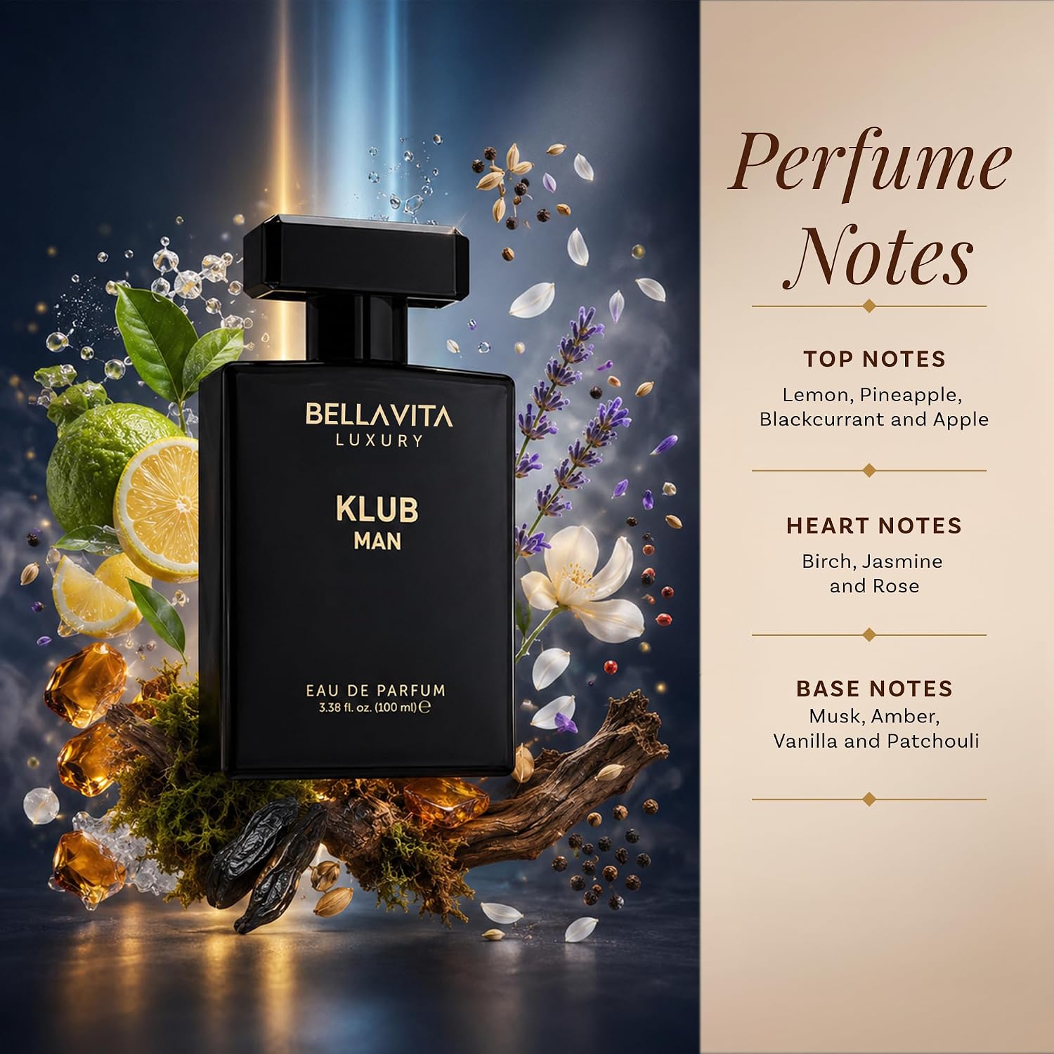 Bellavita Luxury CEO MAN Eau de Parfum | 100 ml (3.4 fl.oz.) | Perfume for Men | Mandarin, Lemon, Lavender