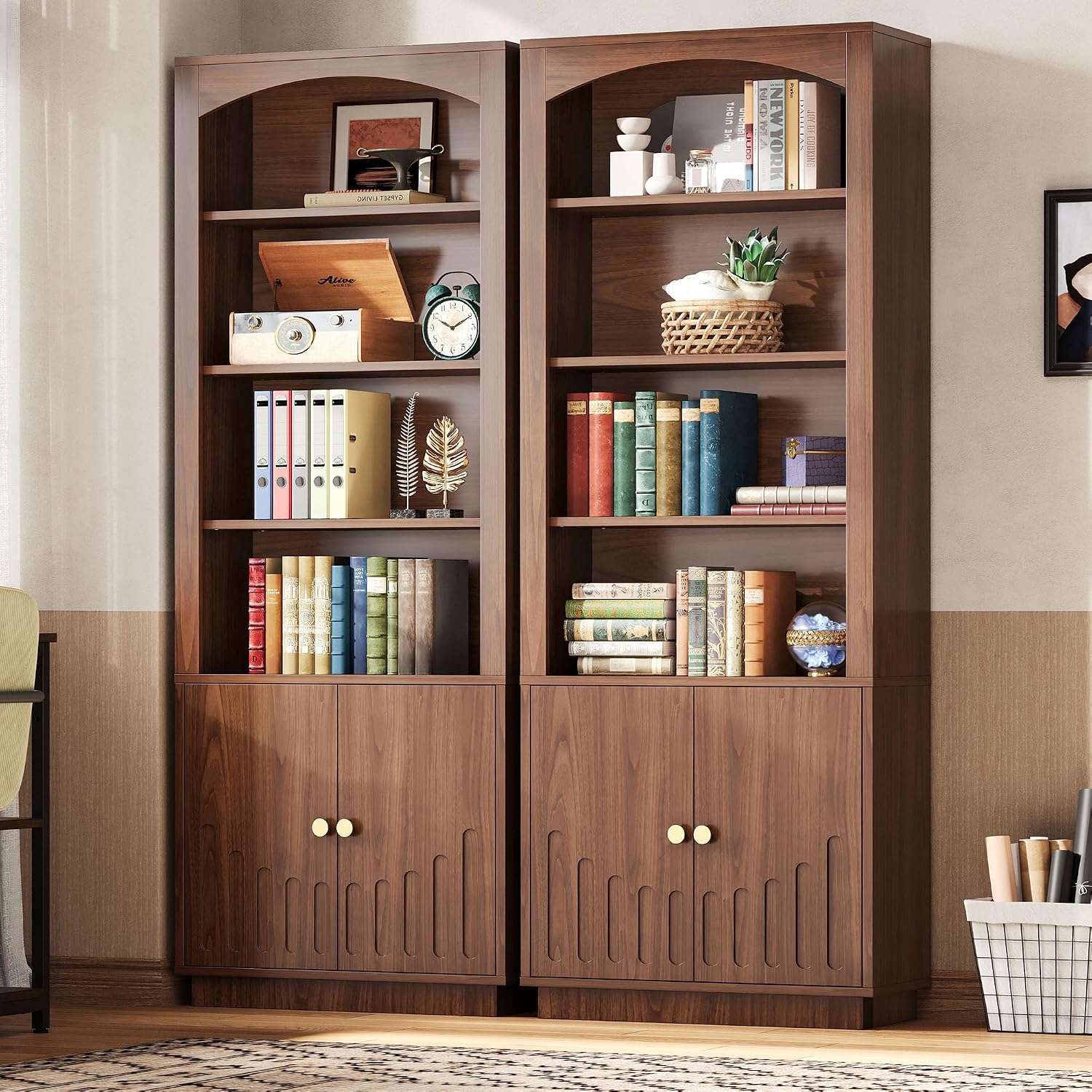 IRONCK Book Shelf and Bookcases with Doors Floor Standing 6 Shelf Display Storage Shelves, 70.8" Tall Bookcase for Home Office, Living Room