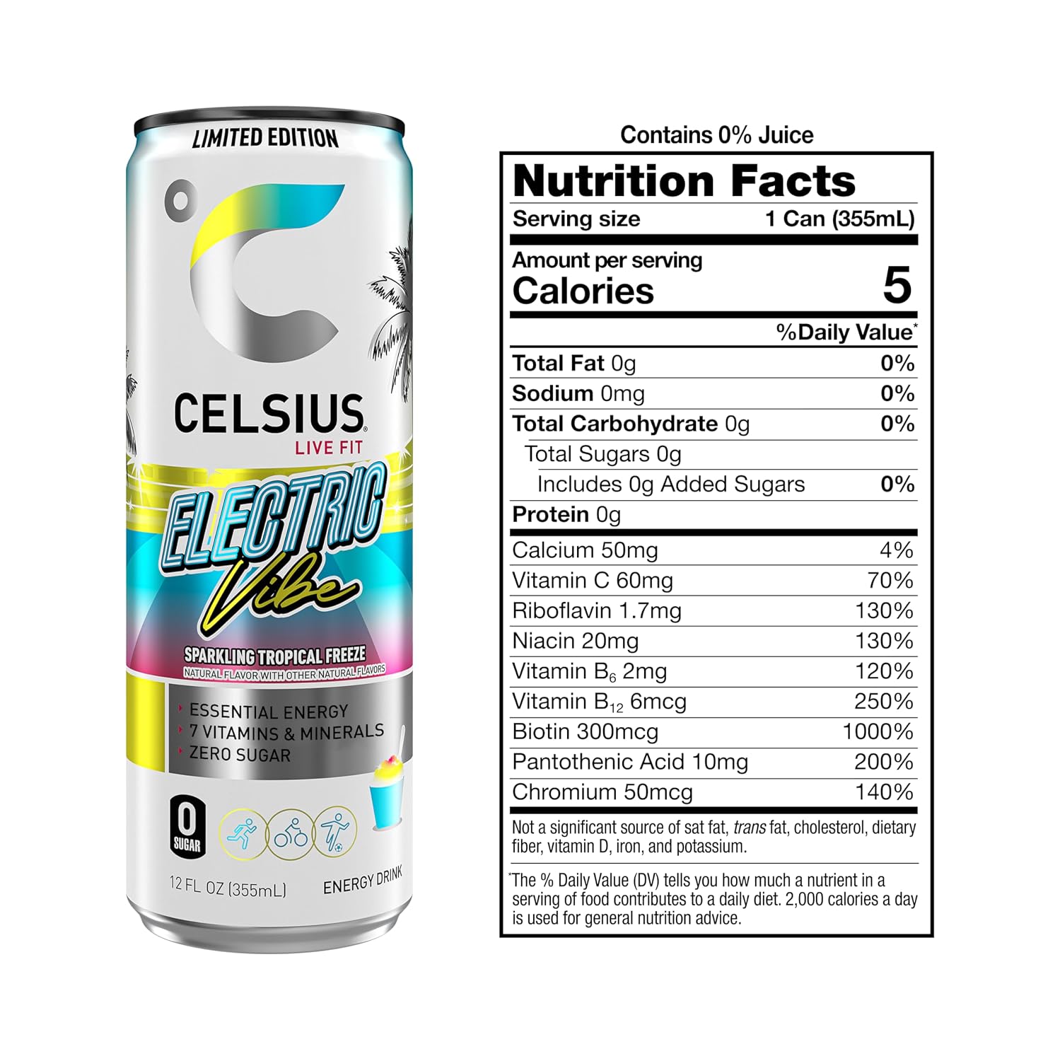 CELSIUS PEACH VIBE Sparkling White Peach, Sugar Free Energy Drink, 12 Fl Oz (Pack of 12)