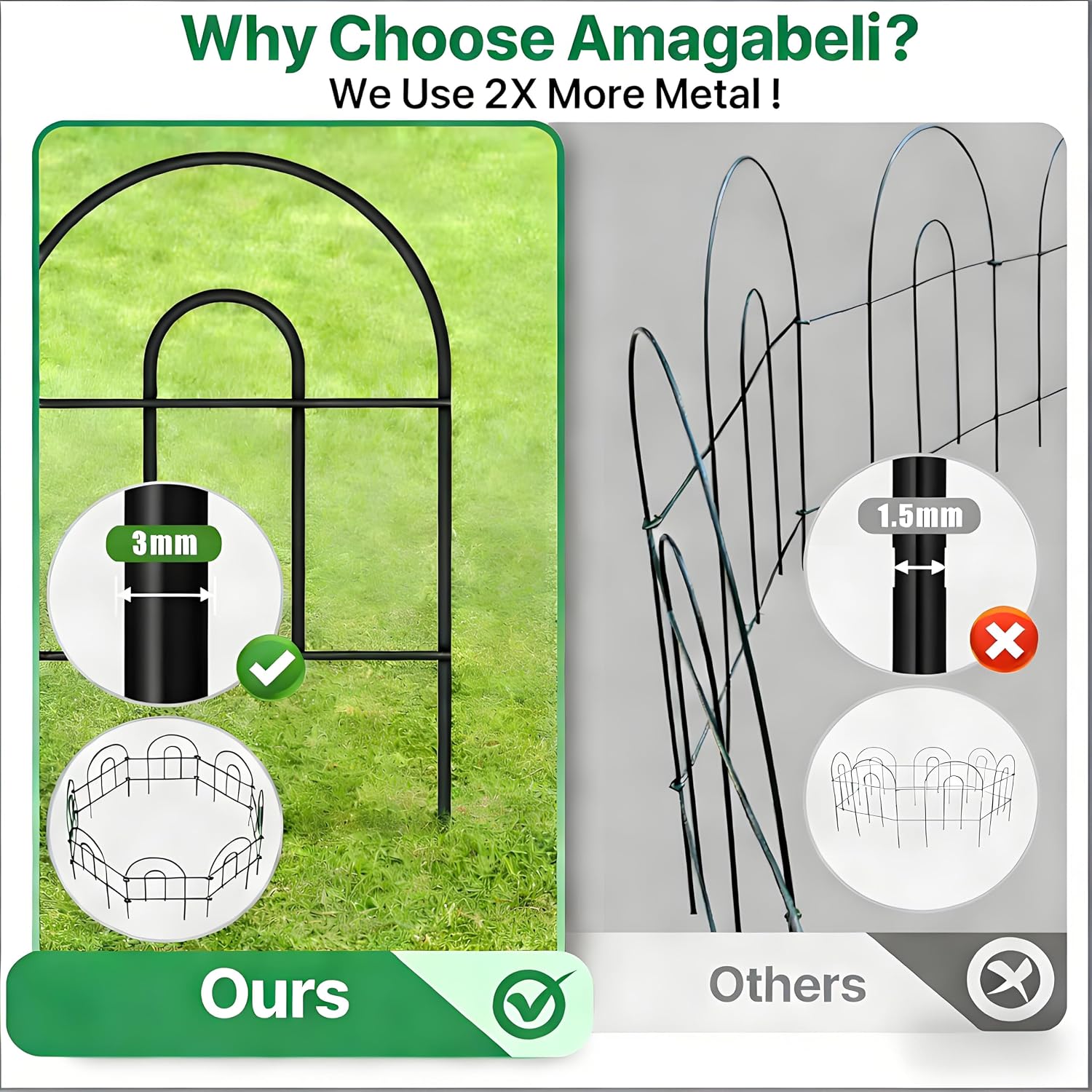 AMAGABELI 10 Panels 17in(H)×10ft(L) Decorative Garden Fences and Borders for Dogs No Dig Rustproof Metal Fence Panels Garden Edging Border Animal Barrier Fencing for Flower Beds Yard Patio Decor Black
