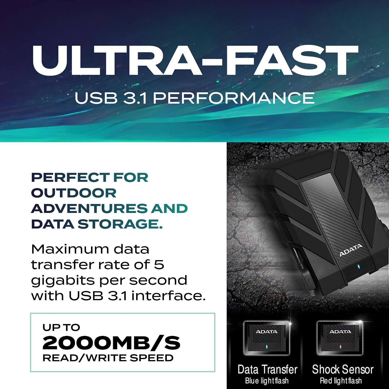ADATA HD710 Pro - 4 TB External Hard Drive - Shockproof, Waterproof & Dustproof - Durable Storage - For Gamers, Students & Professionals - Mac, PC & Linux Compatible - Black - AHD710P-1TU31-CBK