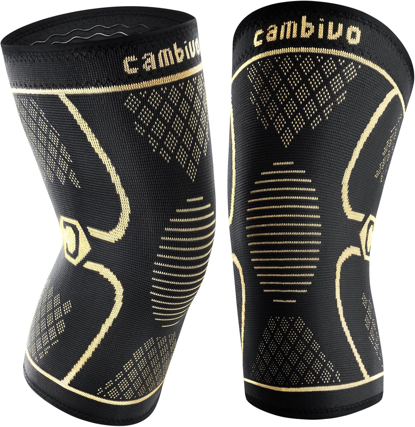 CAMBIVO 2 Pack Knee Braces for Women & Men, Knee Compression Sleeves for Knee Pain Relief, Knee Support with Non-Slip Silicone, Breathable, for Running, Workout, Weightlifting & Daily Use, Arthritis Support (Black, Medium)