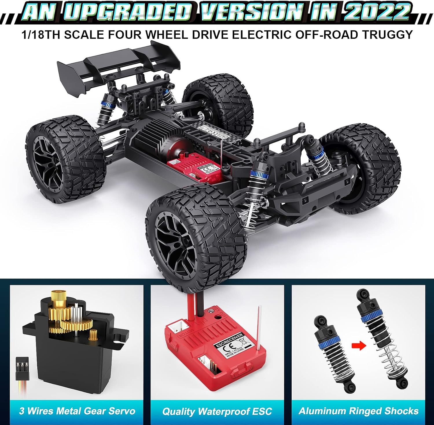 HAIBOXING RC Cars Hailstorm, 36+KM/H High Speed 4WD 1:18 Scale Waterproof Truggy Remote Control Off Road Monster Truck with Two Rechargeable Batteries