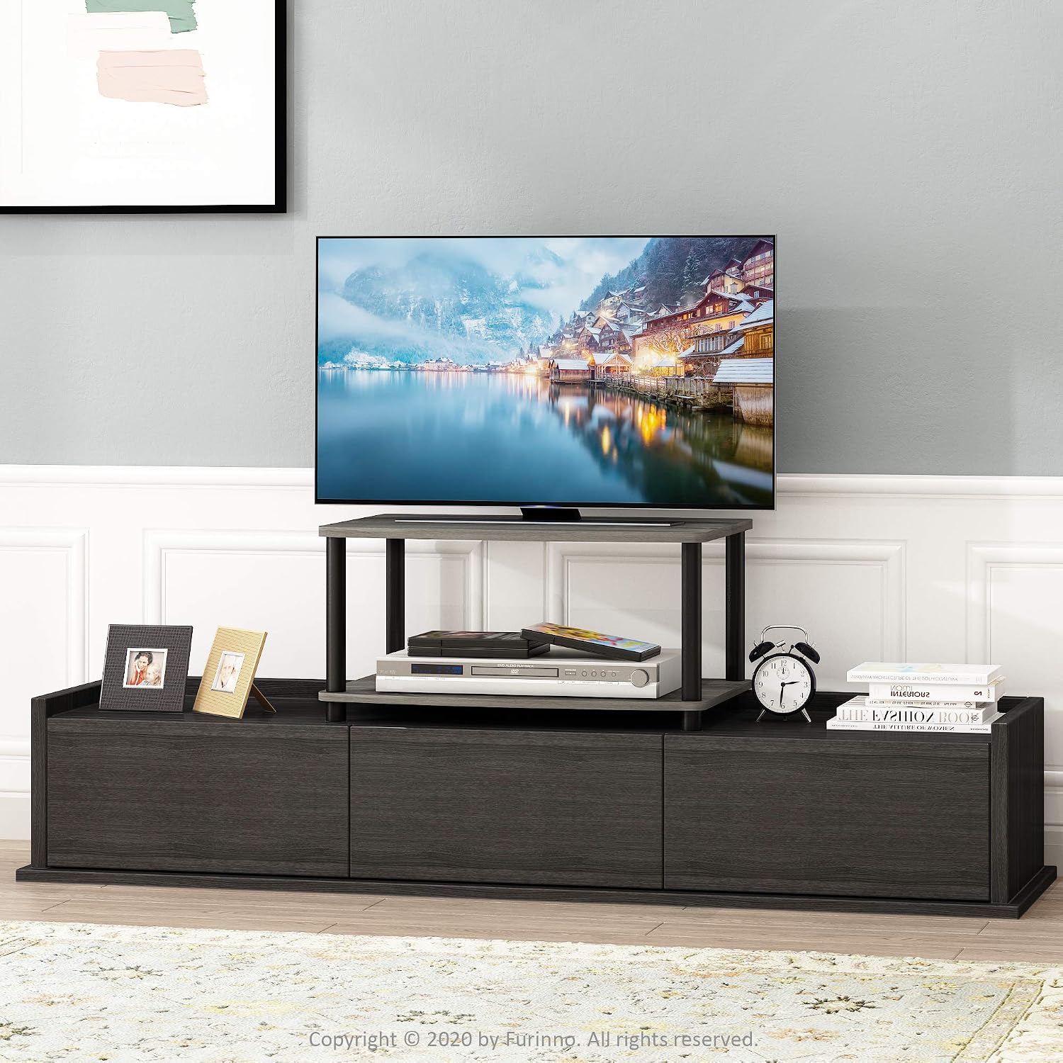 Furinno Turn-S-Tube No Tools 3-Tier Entertainment TV Stands, Dark Cherry and Black