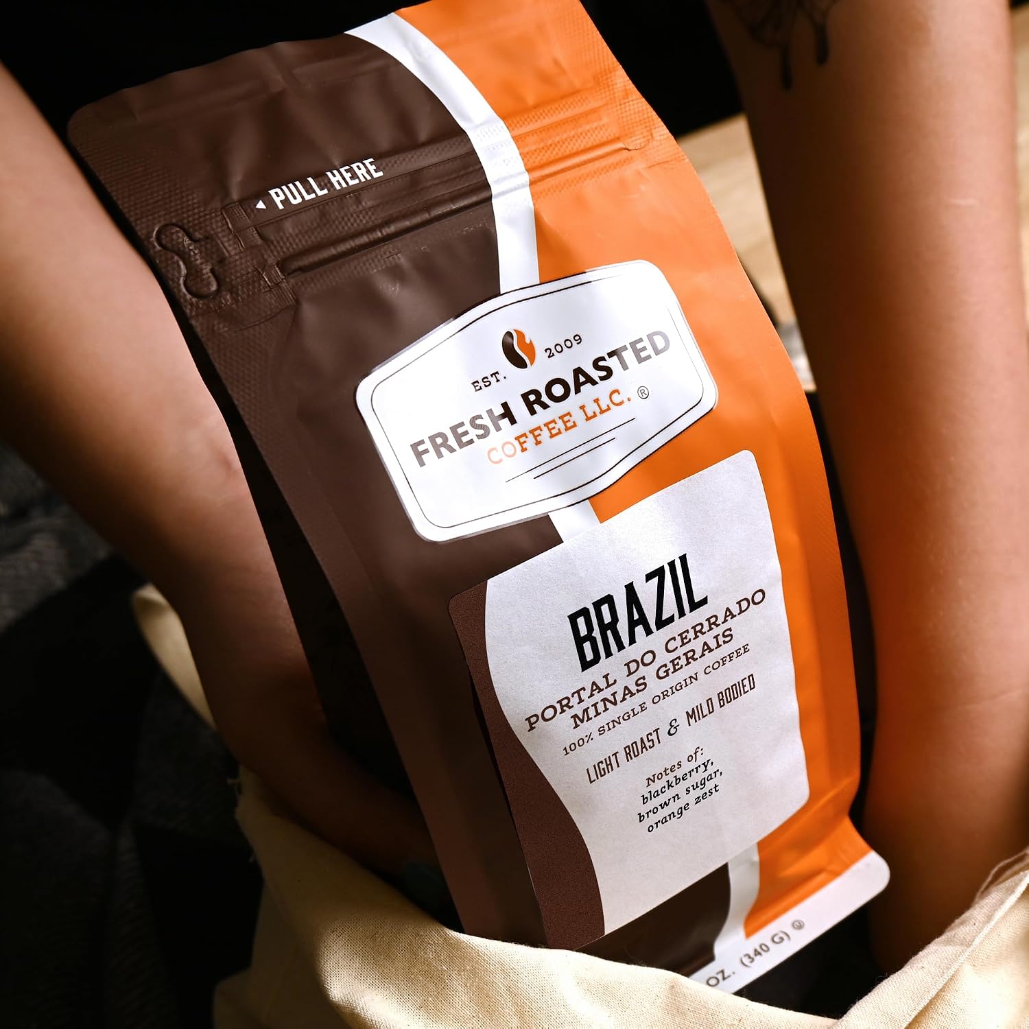 Fresh Roasted Coffee, Dark Brazil Whole Bean Coffee, Med-Dark Roast, Kosher, 5 lb (80 oz)