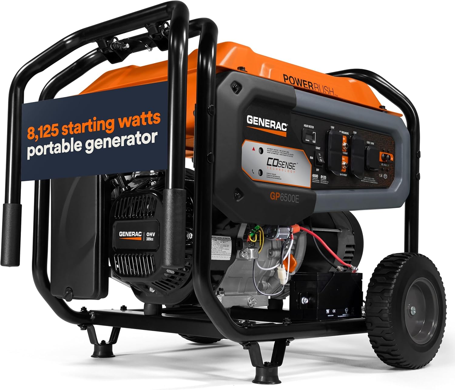 Generac 12,500 Starting Watt Tri-Fuel Portable Generator, Electric Start | Gas, Propane, Or Natural Gas Fuel Options, COsense CO Detection, 9.5 Hour Runtime, Emergency Home Backup, 49 State Compliant