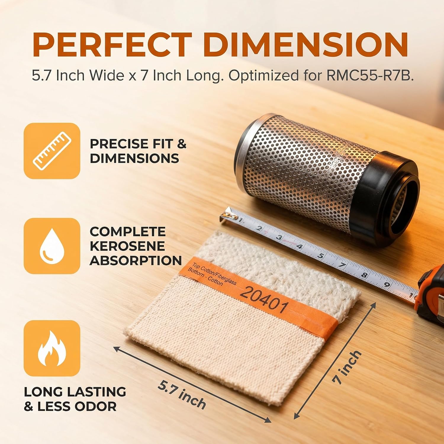 7 x 5.7inch 20401U Replacement Fiberglass Kerosene Heater Wick | for American Wick AWHR-1100, DuraHeat DH1000, DynaGlo，RMC55-R7B，RMC-55R7