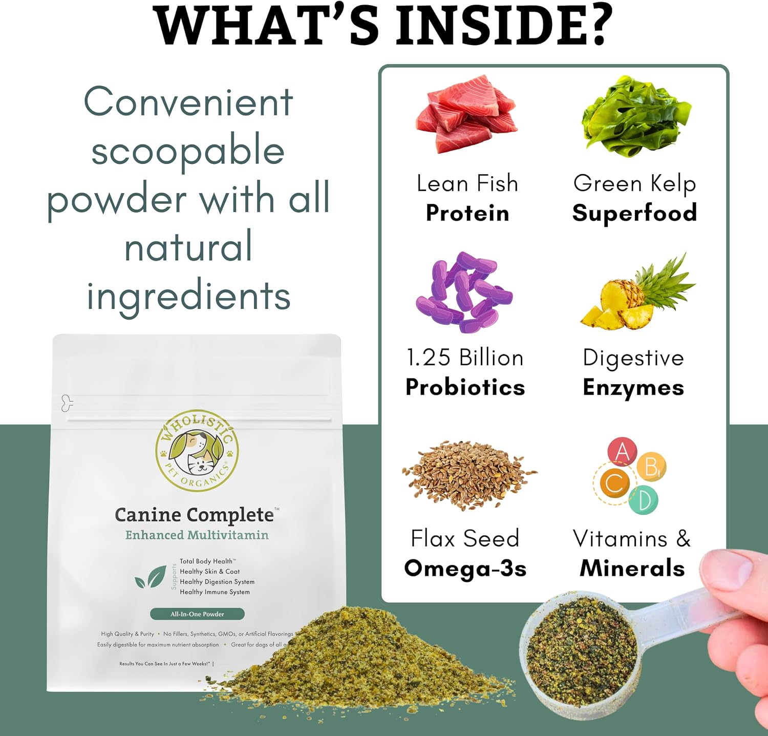 Organic Dog Vitamins | 1 Lb | 45 Scoops | Daily Dog Multivitamin with Prebiotics, Probiotics for Immune Support, Skin Coat, Digestion, & Joint Health | Canine Complete