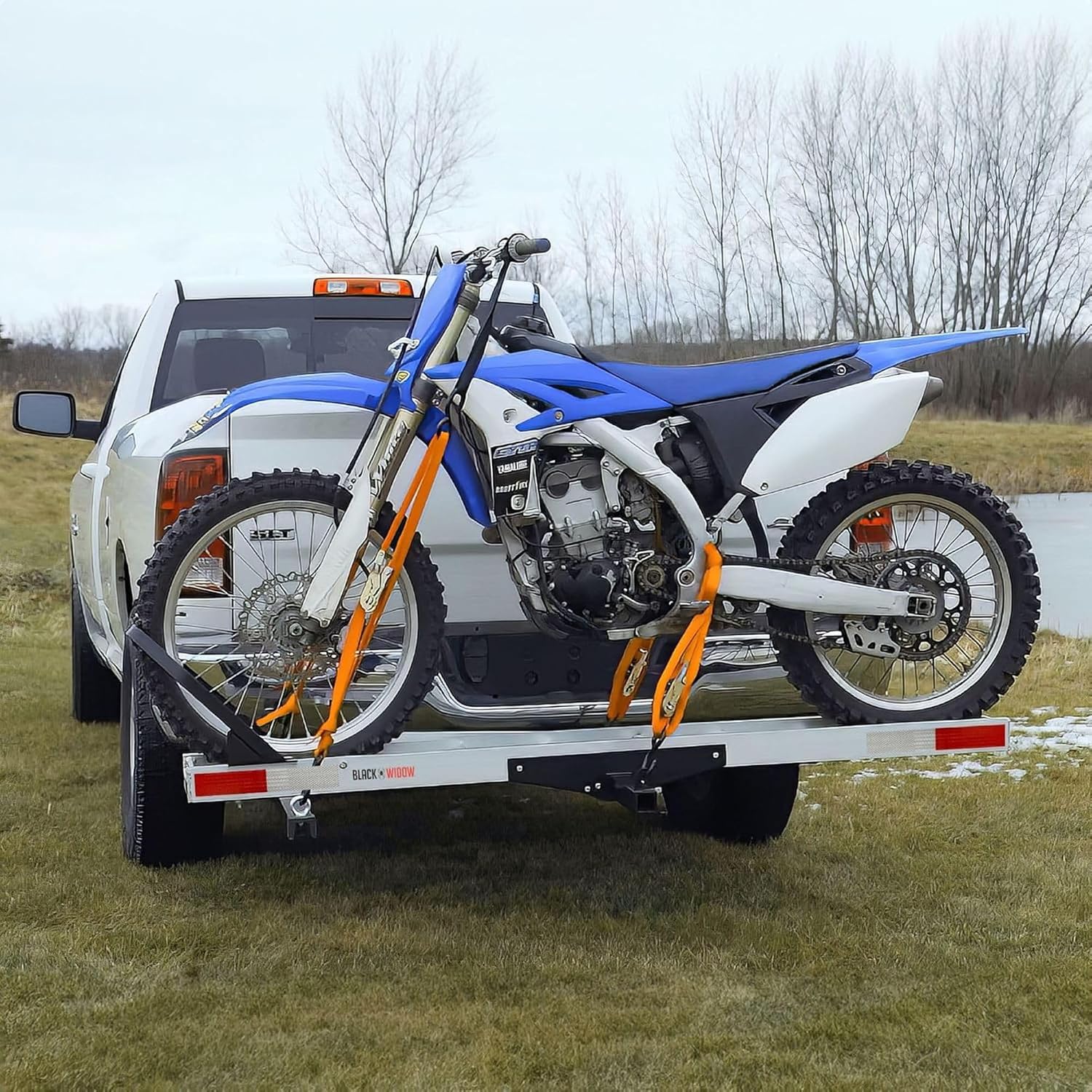 Black Widow Aluminum Dirt Bike Hitch Carrier with Ramp, 400 lb Capacity | Non-Folding Motorcycle, eBike & Fat Tire Bike Hauler for Truck & SUV, Fits 2-Inch Class III/IV Hitch Receiver
