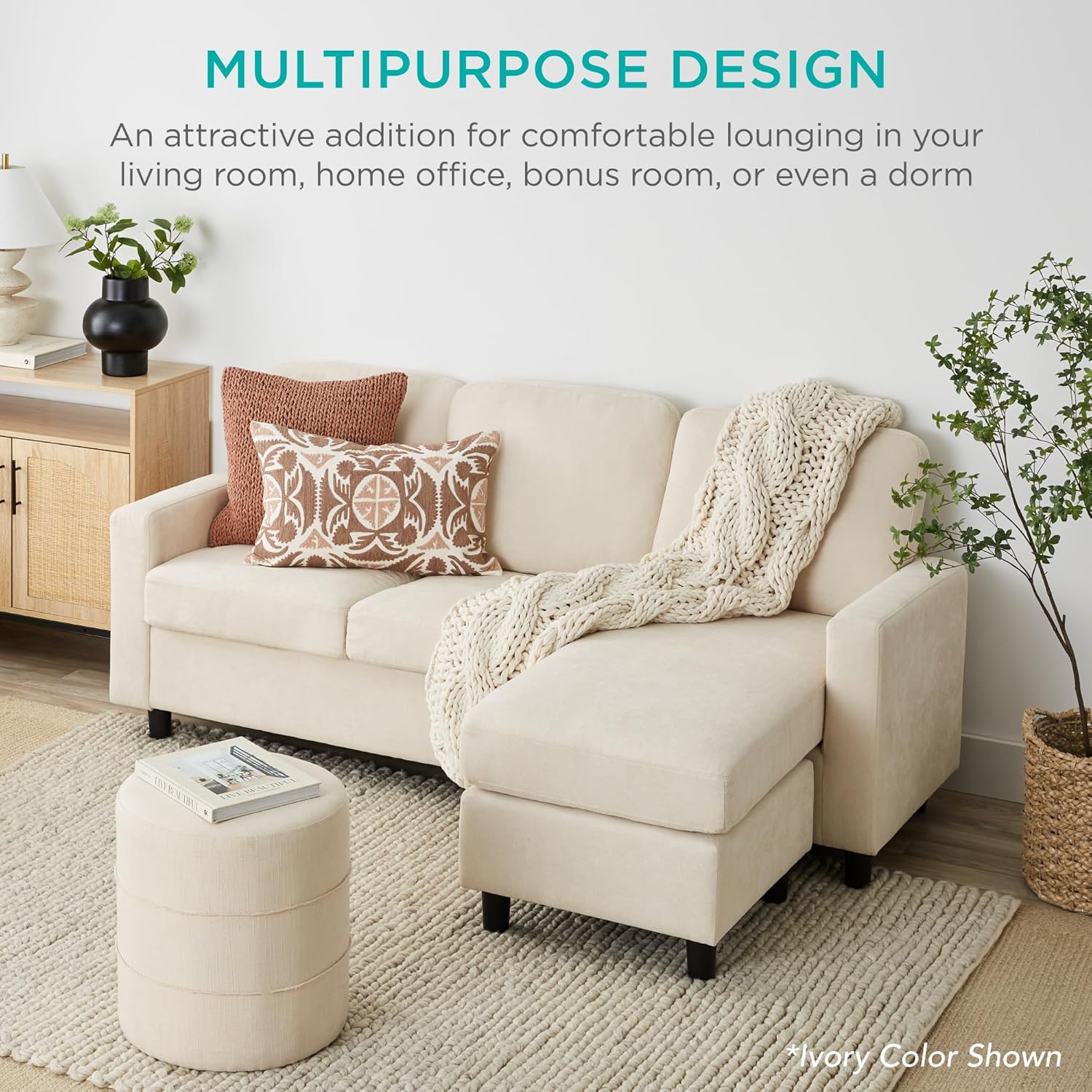 Best Choice Products Upholstered Sectional Sofa for Home, Apartment, Dorm, Bonus Room, Compact Spaces w/Chaise Lounge, 3-Seat, L-Shape Design