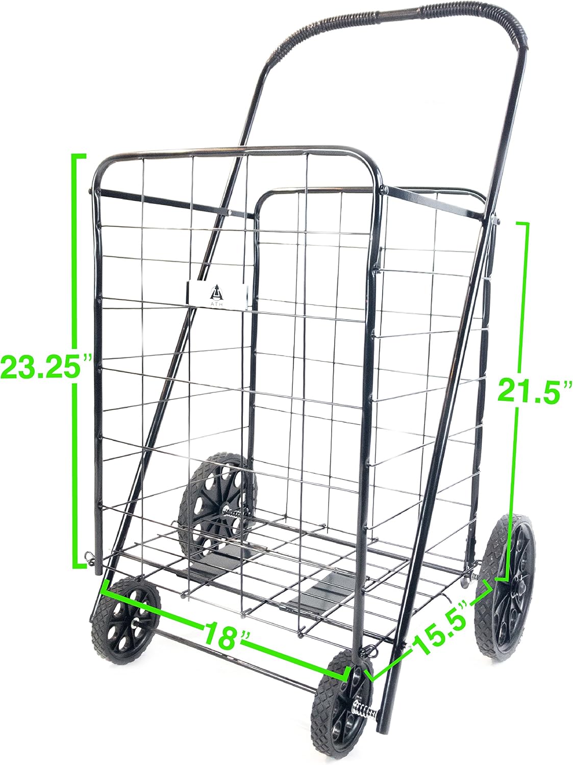 ATH Large Deluxe Rolling Utility / Shopping Cart - Stowable Folding Heavy Duty Cart with Rubber Wheels For Haul Laundry, Groceries, Toys, Sports Equipment, Red