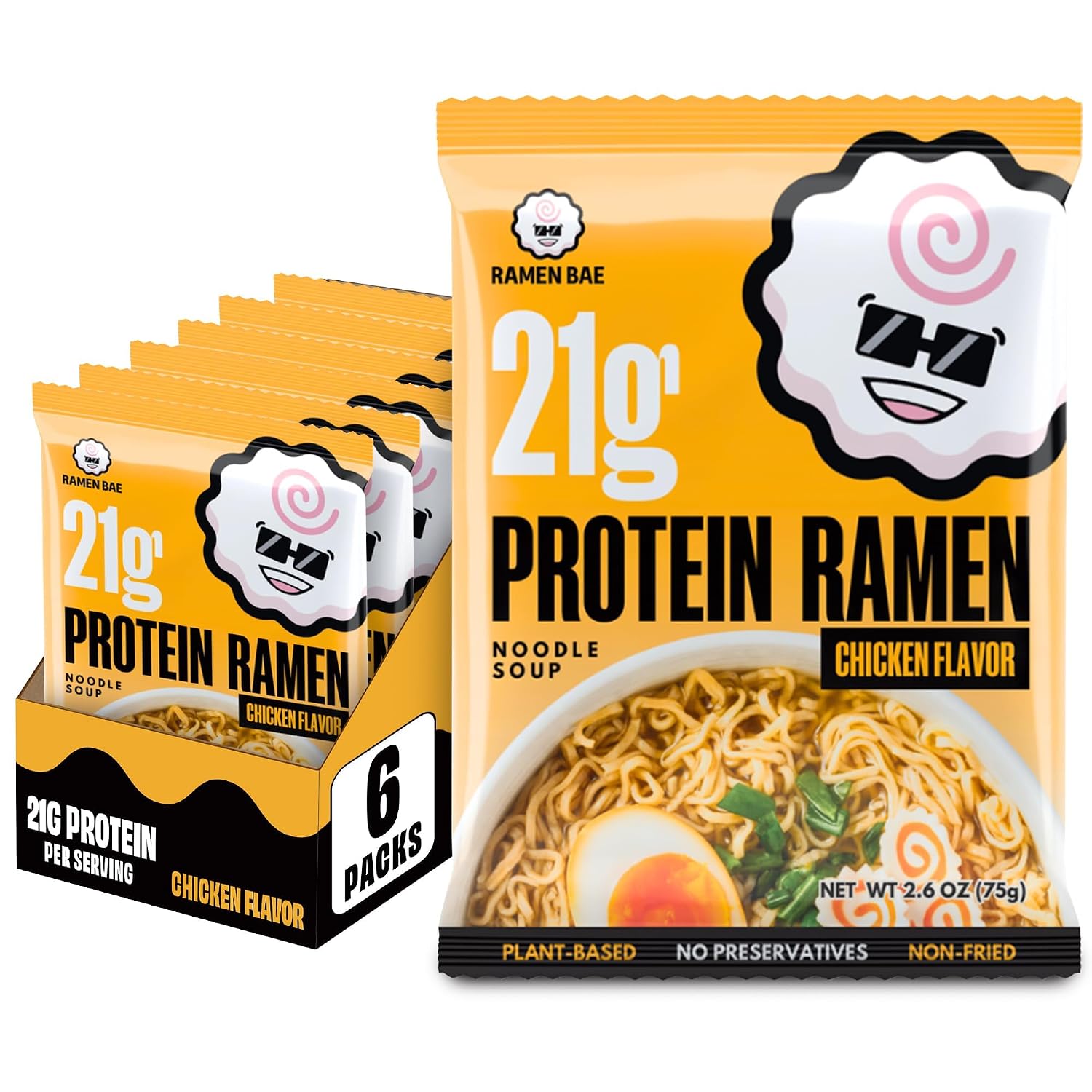 Ramen Bae Original Stir Fry Protein Noodles - 28g Protein, Garlic Soy | Air Dried Not Fried, Plant Based, Vegan Protein Noodles - Lower Carb & Fat - Savory & Bold with Hint of Spice (Pack of 6)