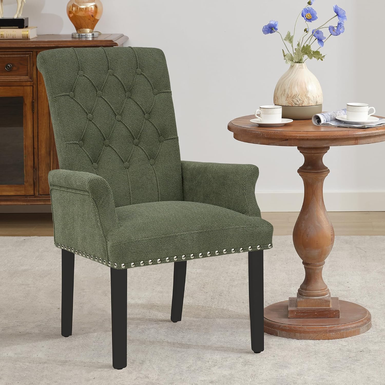 adochr Dining Chairs with Arms,Linen High Back Dining Room Chairs, Beige